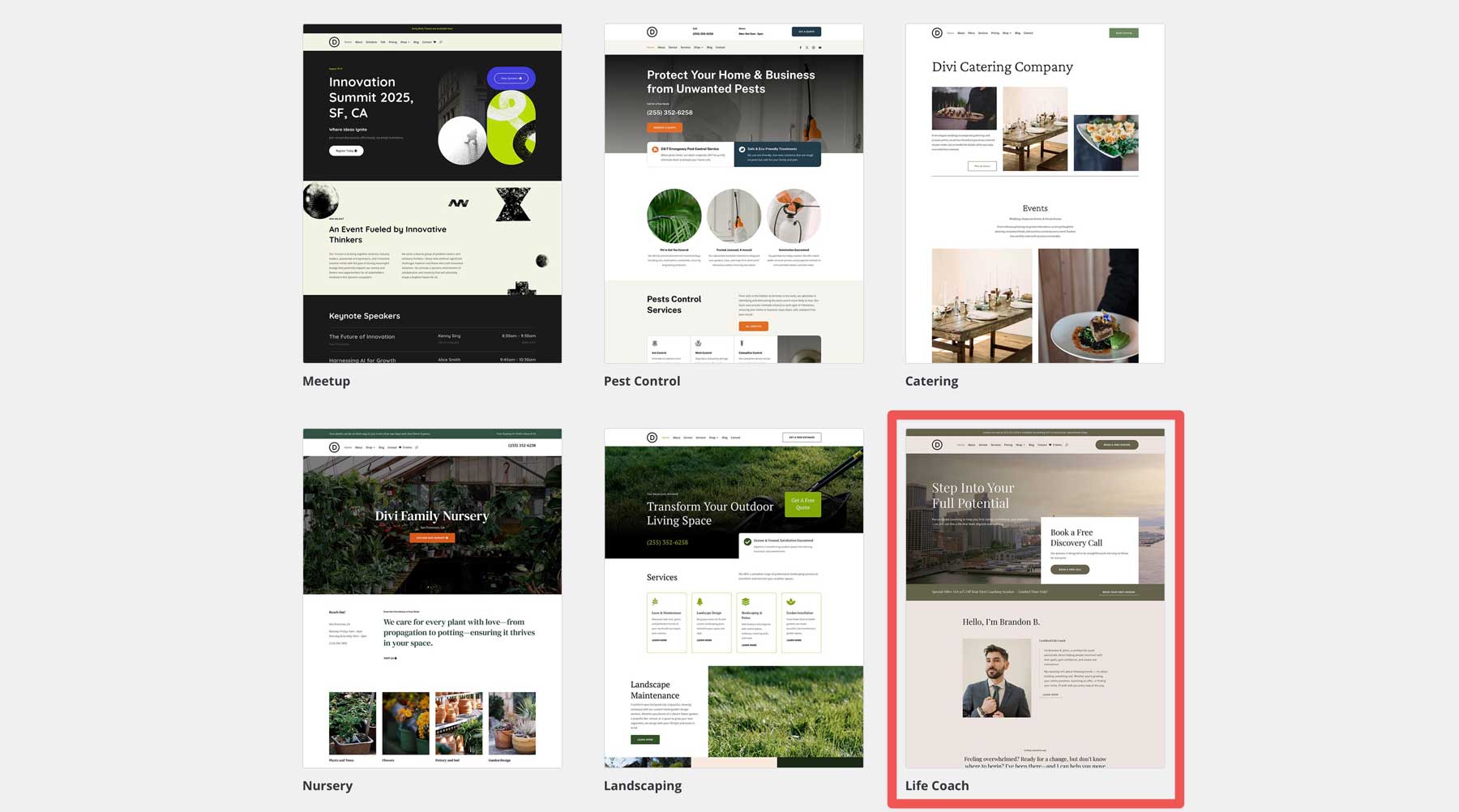 Life Coach starter site for Divi