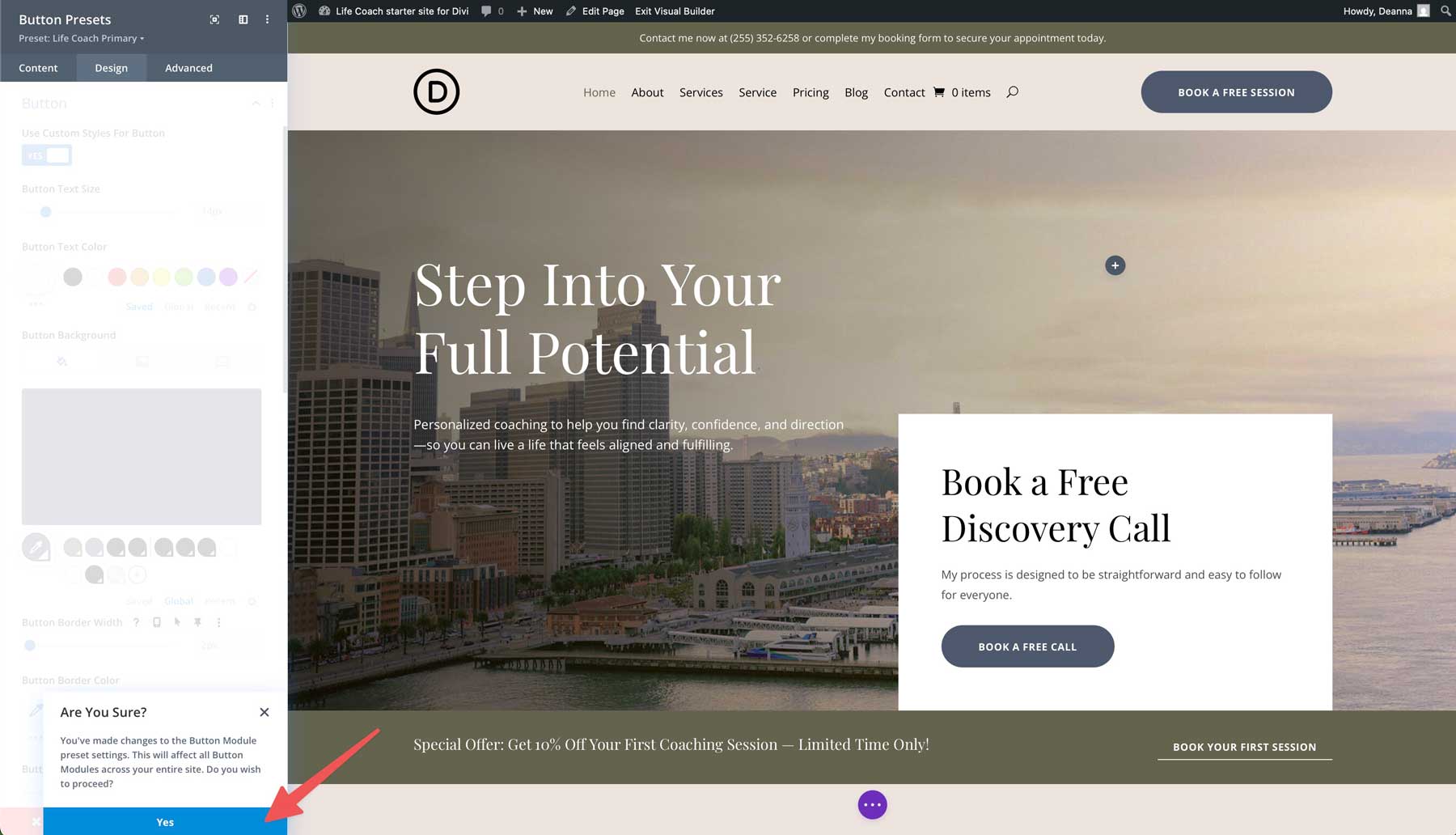 Life Coach starter site for Divi