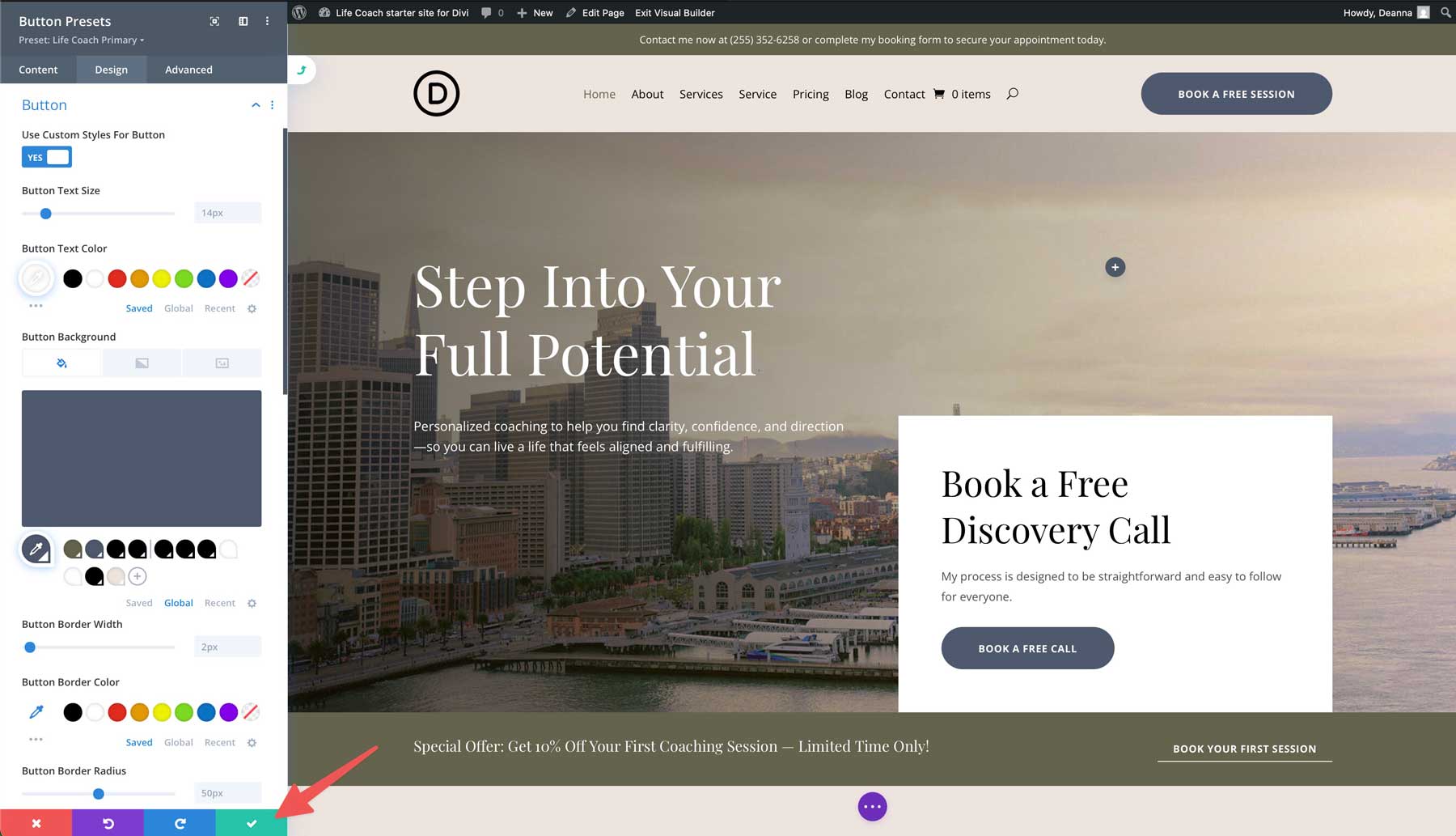 Life Coach starter site for Divi