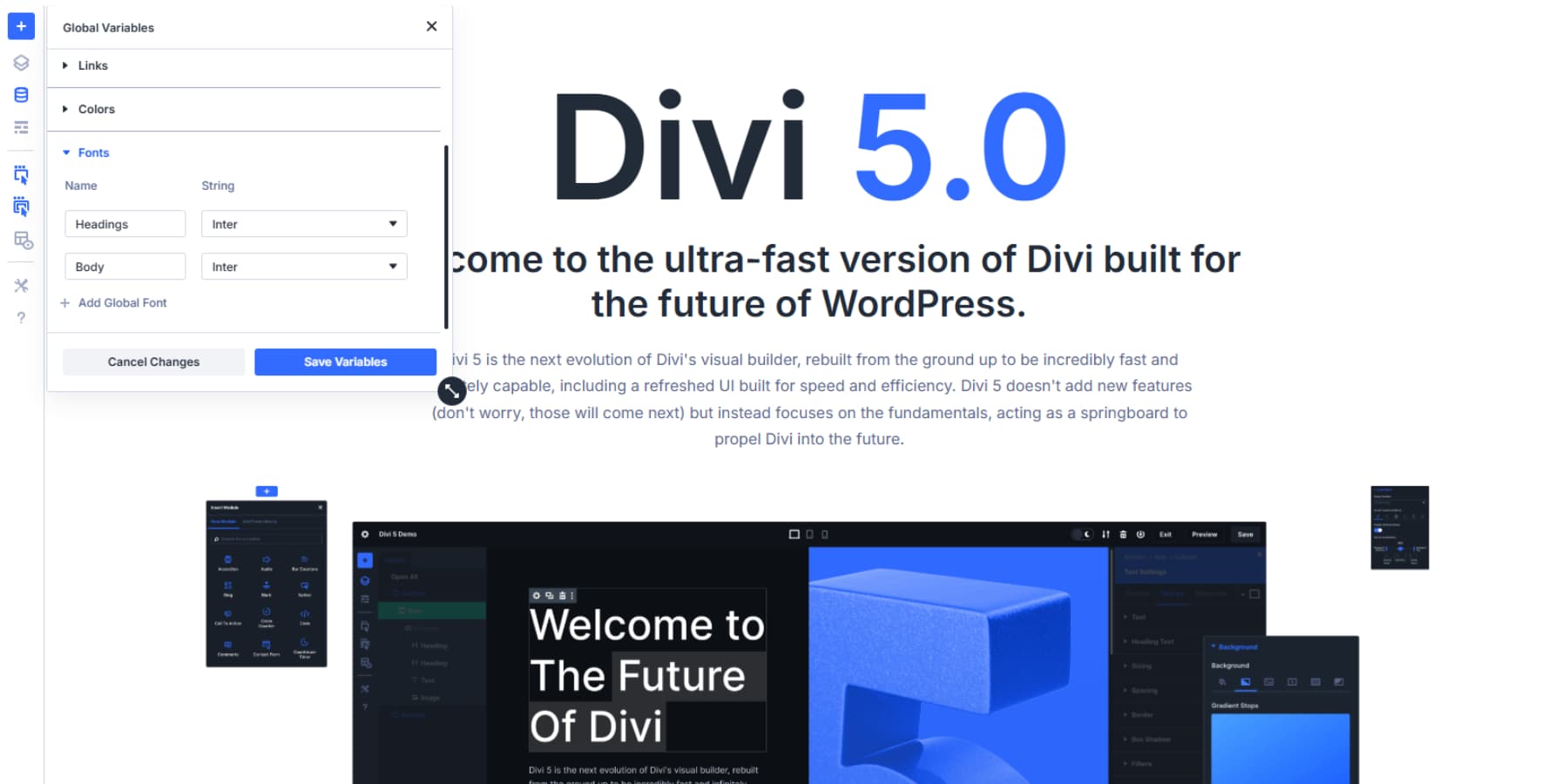 A screenshot of setting font design variables in Divi 5