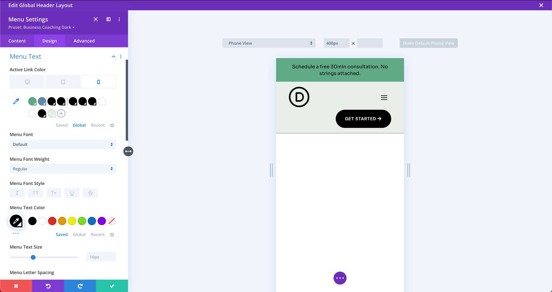 Business Coaching starter site for Divi