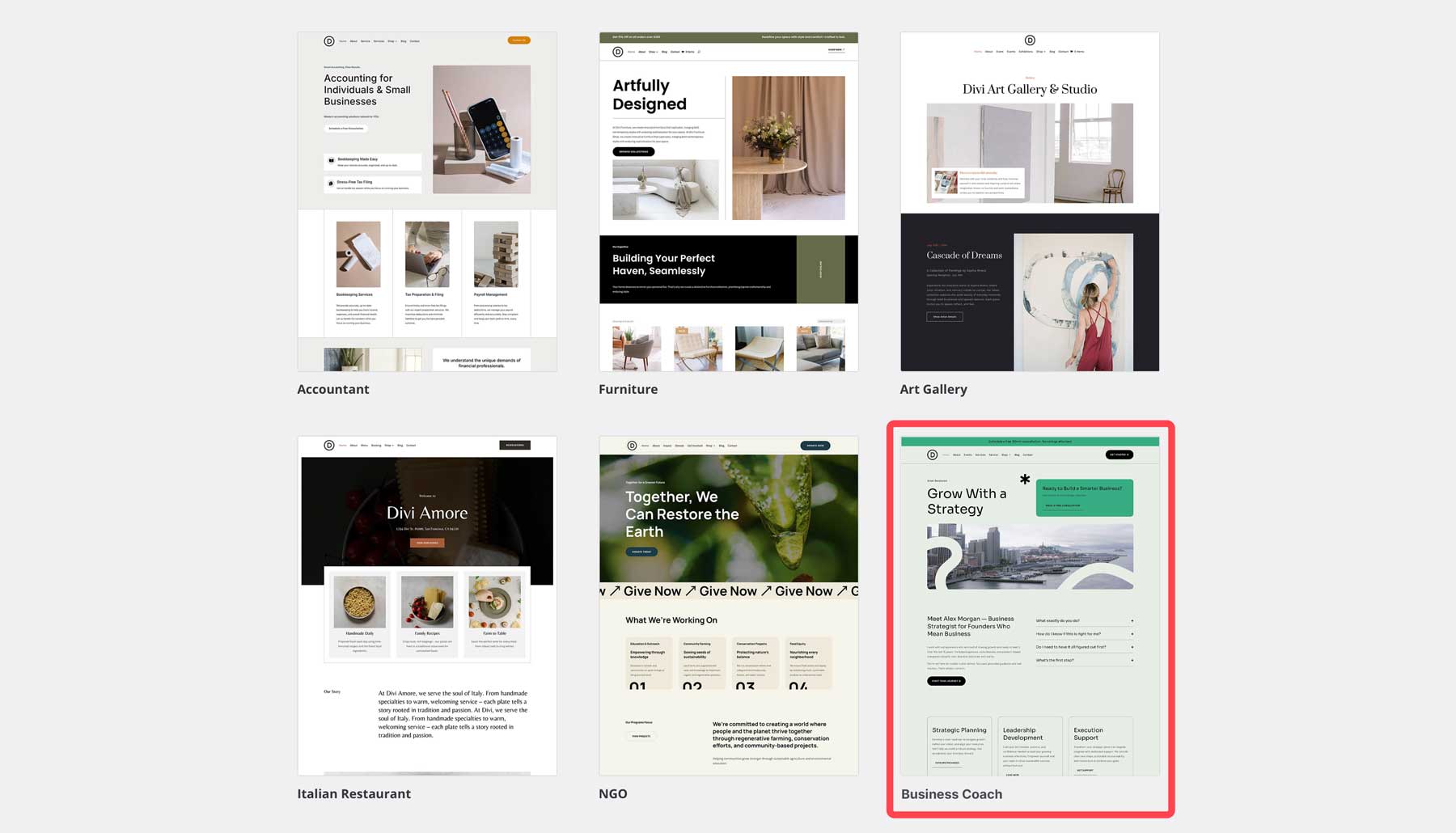 Business Coaching starter site for Divi