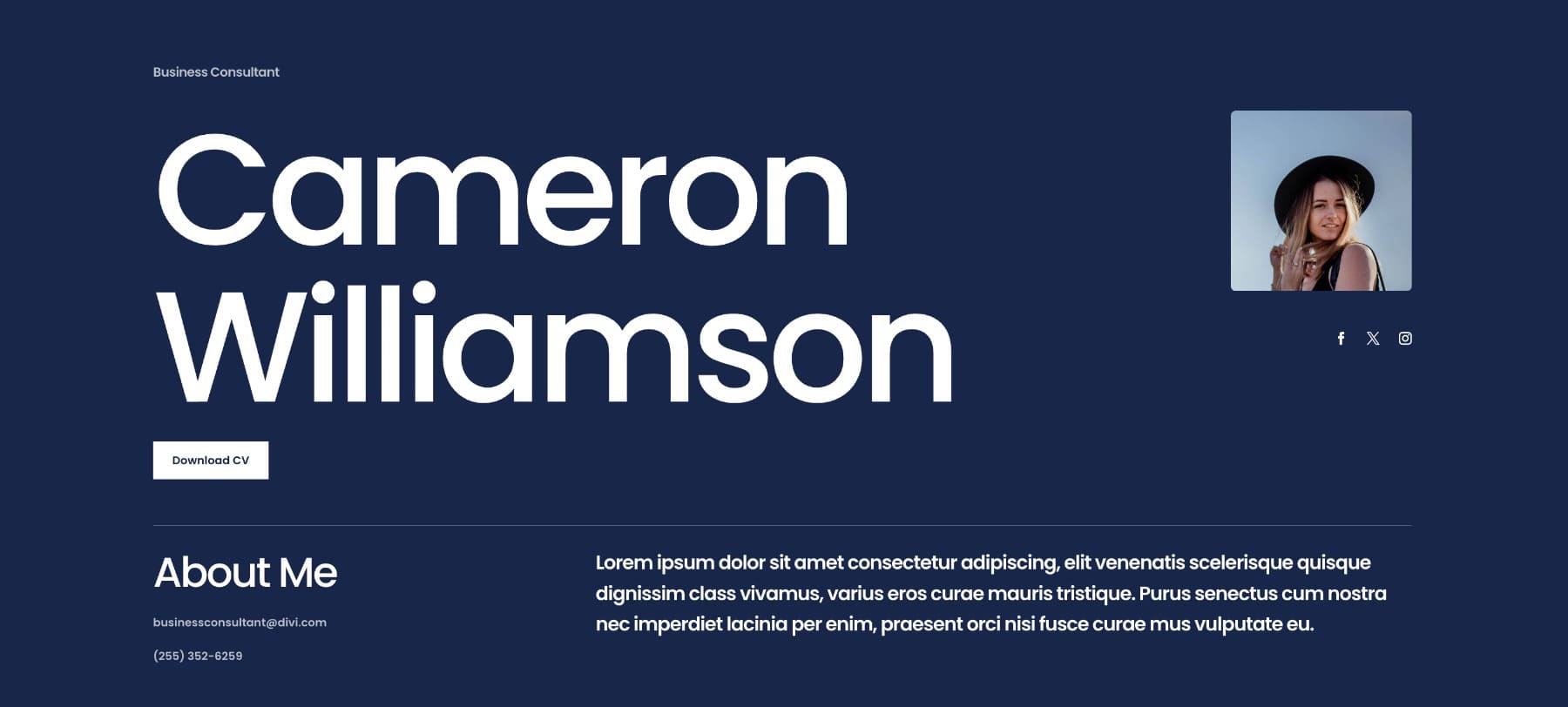 business cv landing page