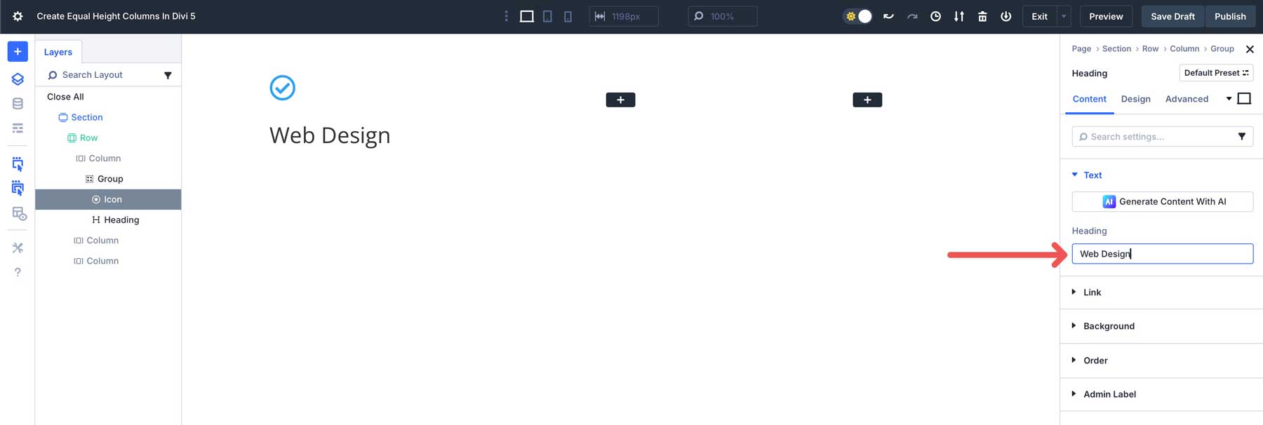 equal column heights in Divi 5