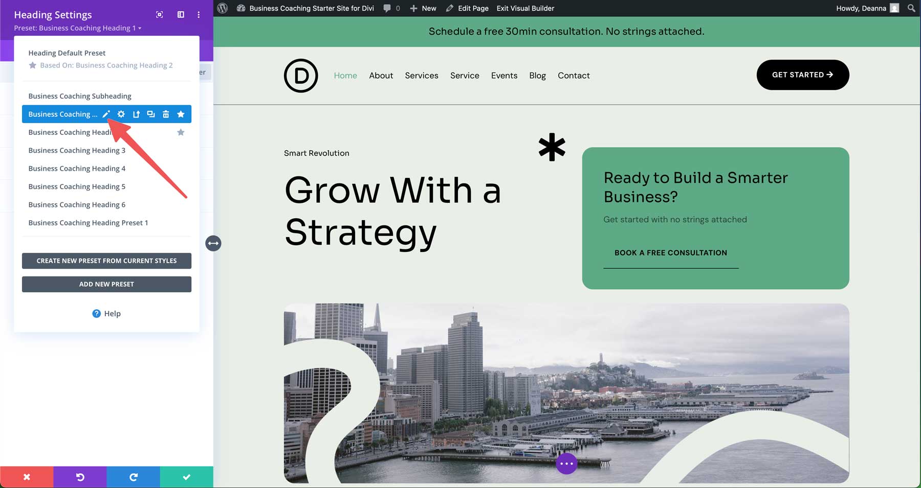 Business Coaching starter site for Divi