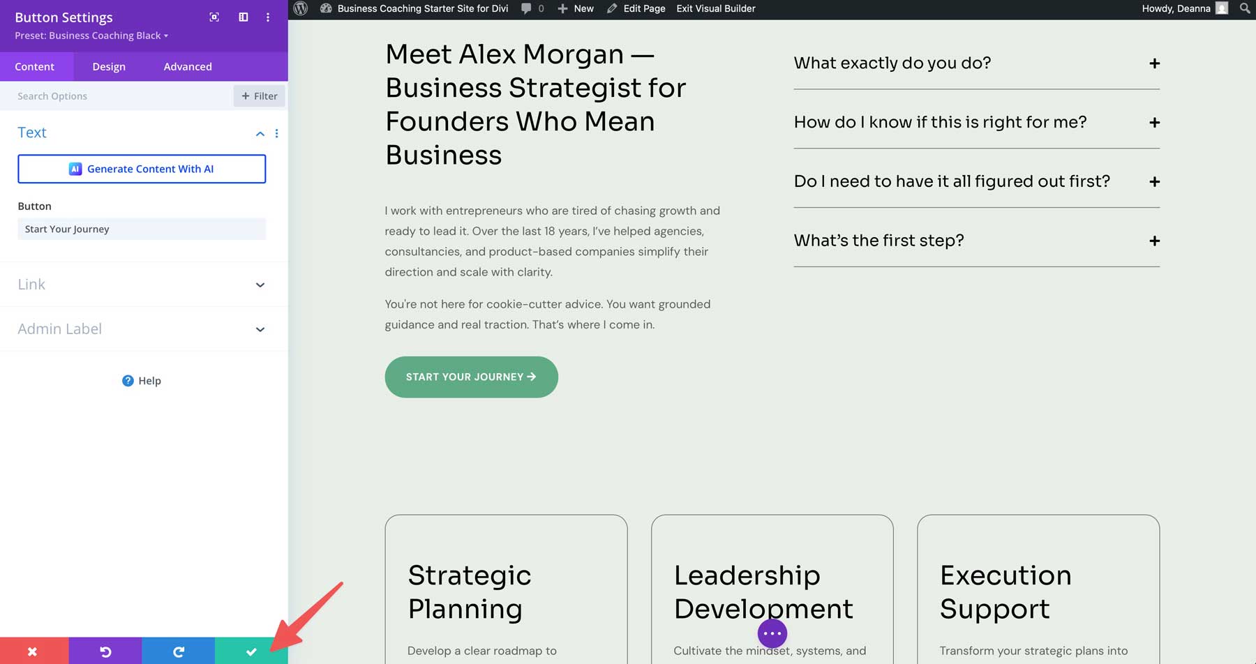 Business Coaching starter site for Divi