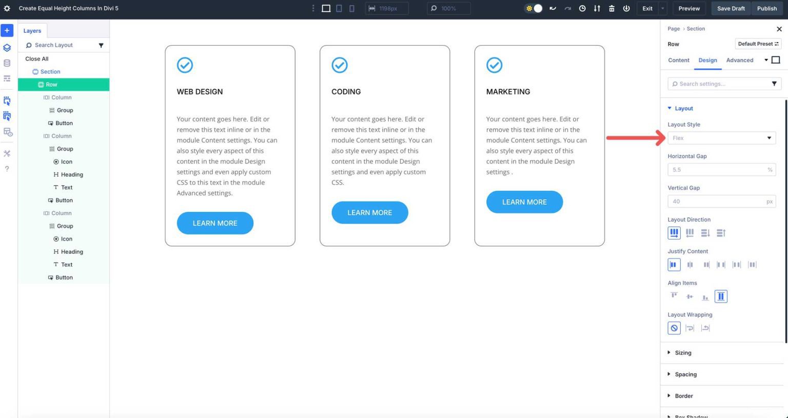 How To Create Equal Columns Heights With Flexbox In Divi 5