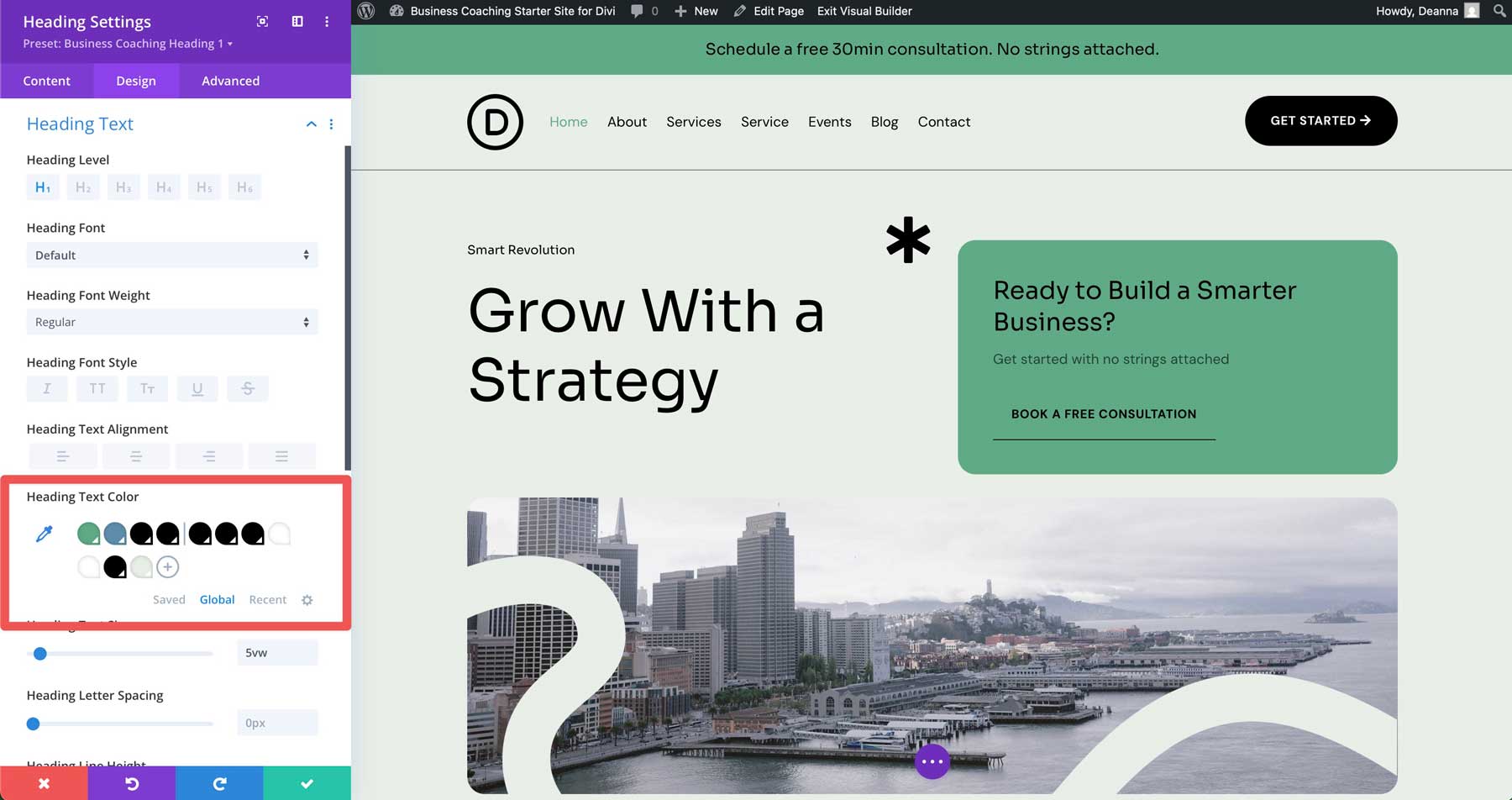 Business Coaching starter site for Divi
