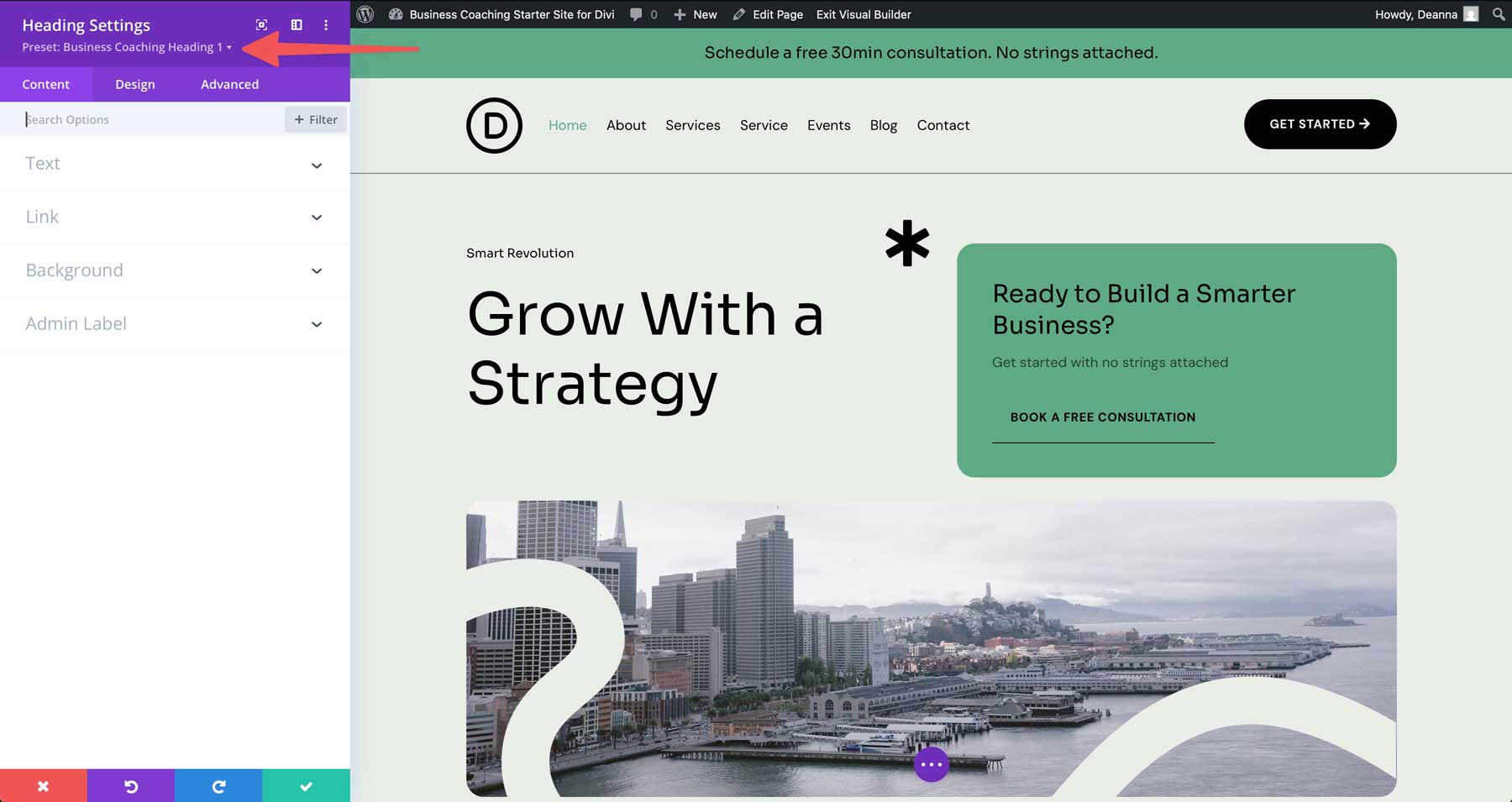 Business Coaching starter site for Divi