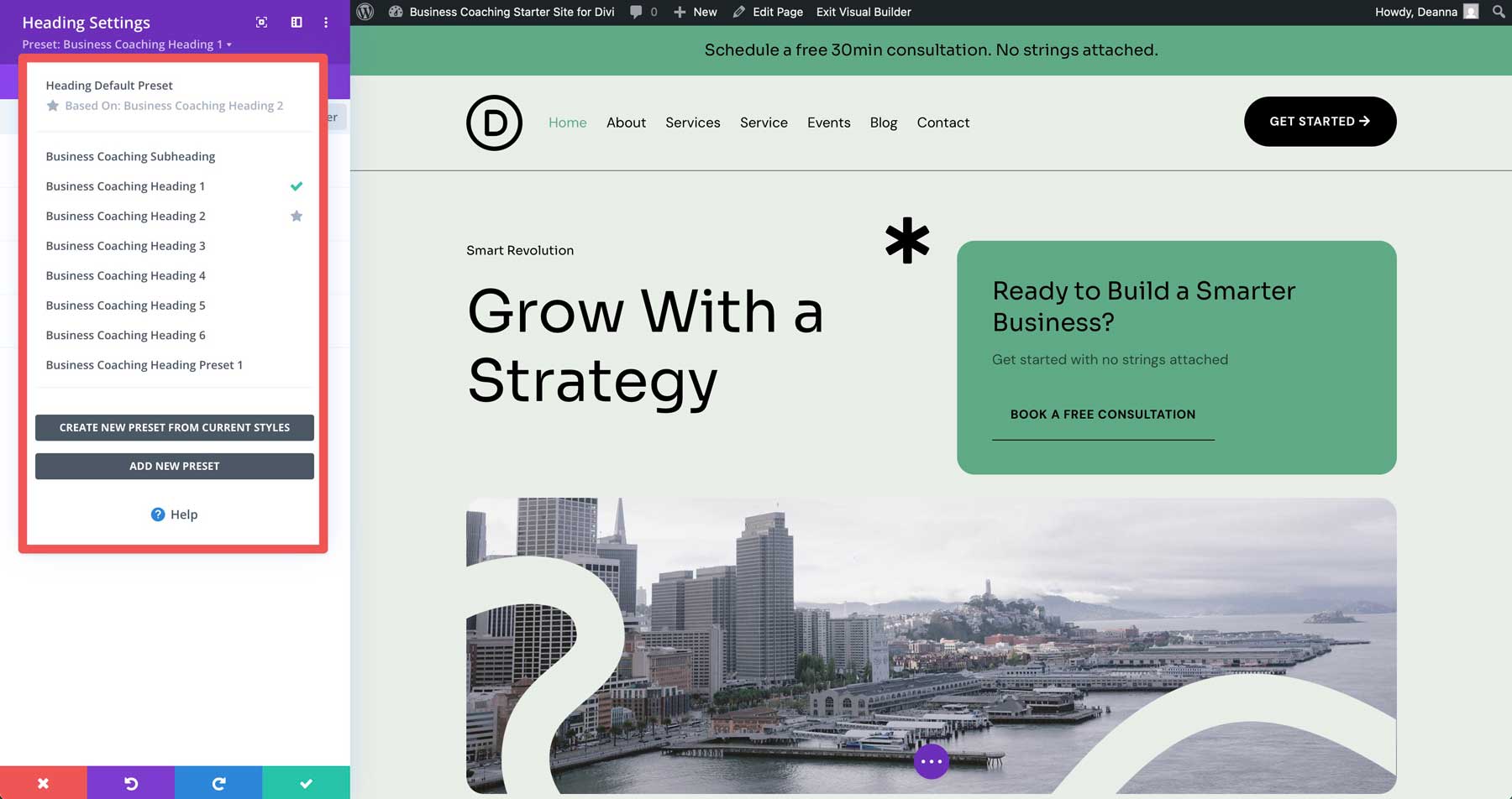 Business Coaching starter site for Divi