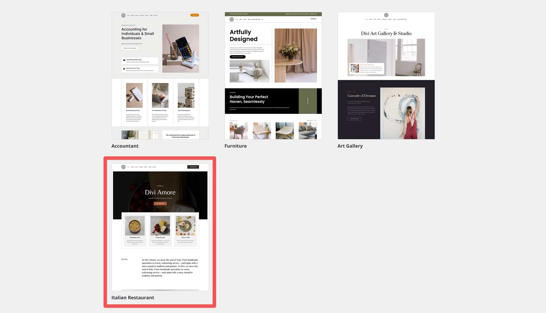 Italian Restaurant starter site for Divi