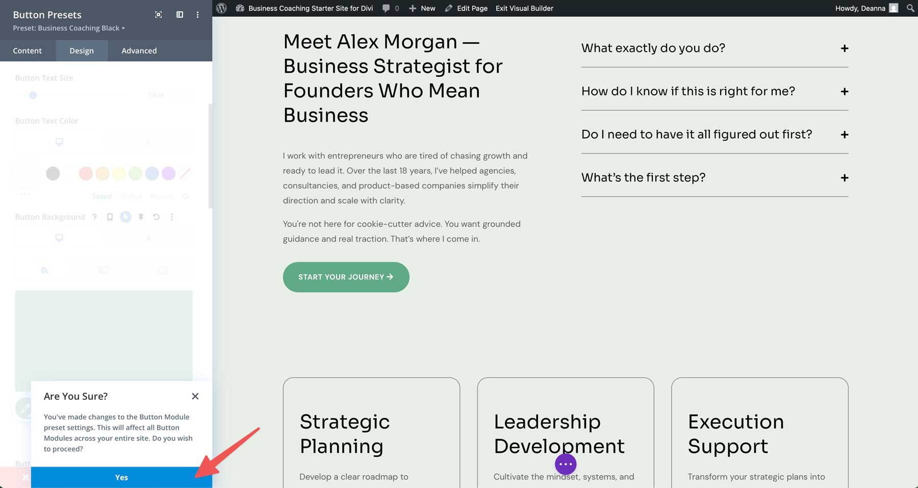 Business Coaching starter site for Divi