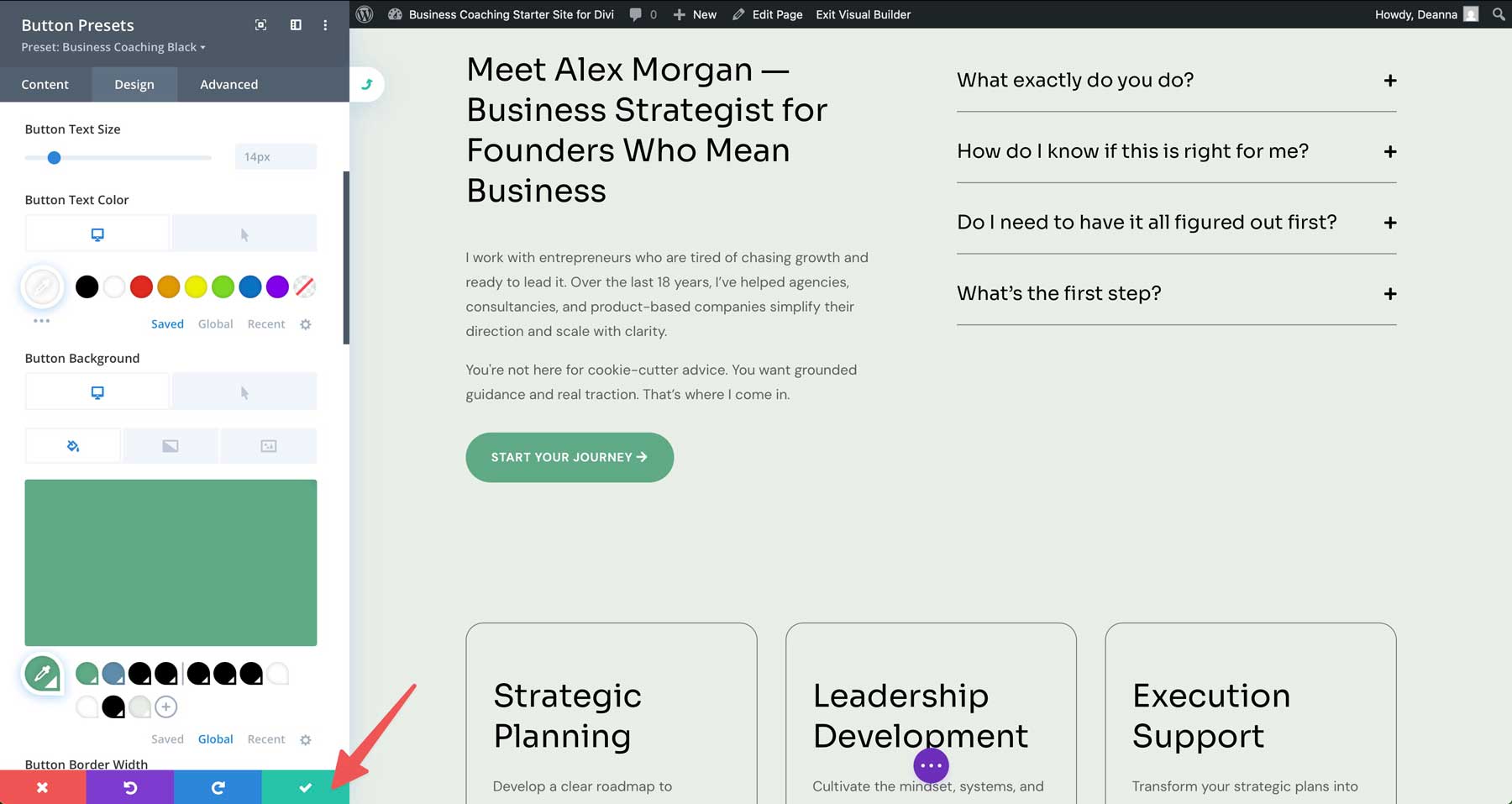 Business Coaching starter site for Divi