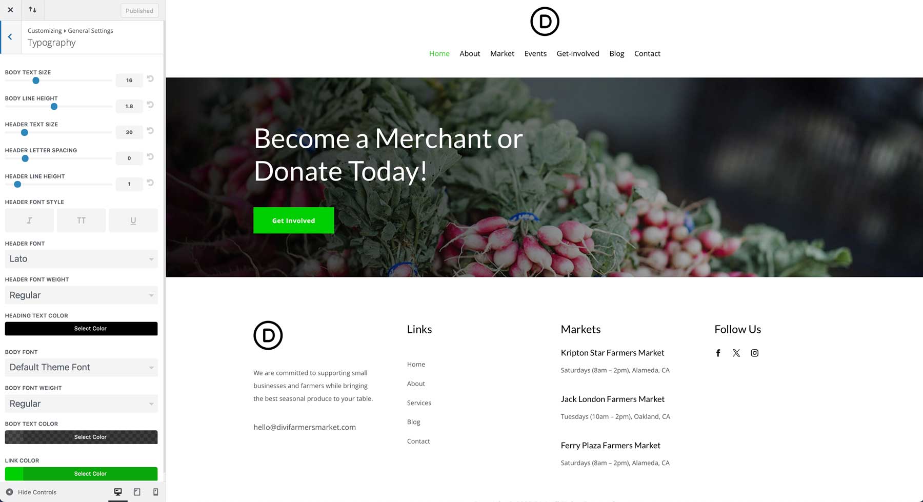 farmers market starter site for Divi