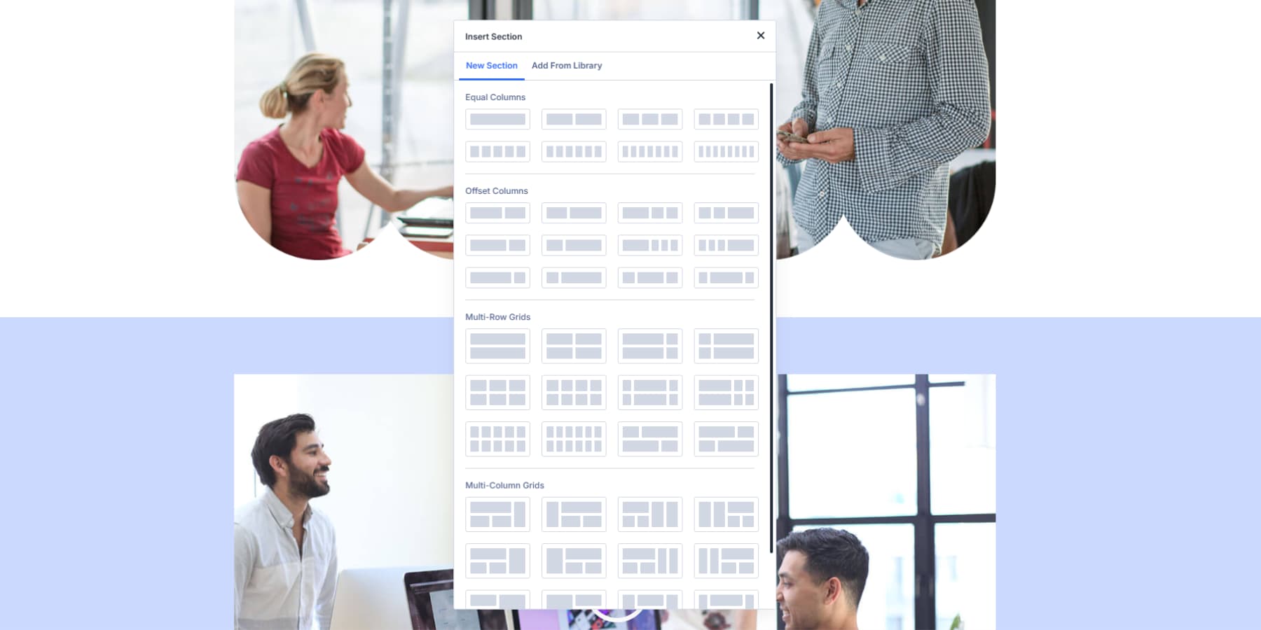 A screenshot of various flexbox ready layouts available in Divi 5