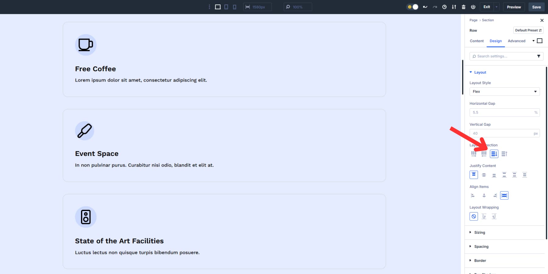 A screenshot of what the column option does