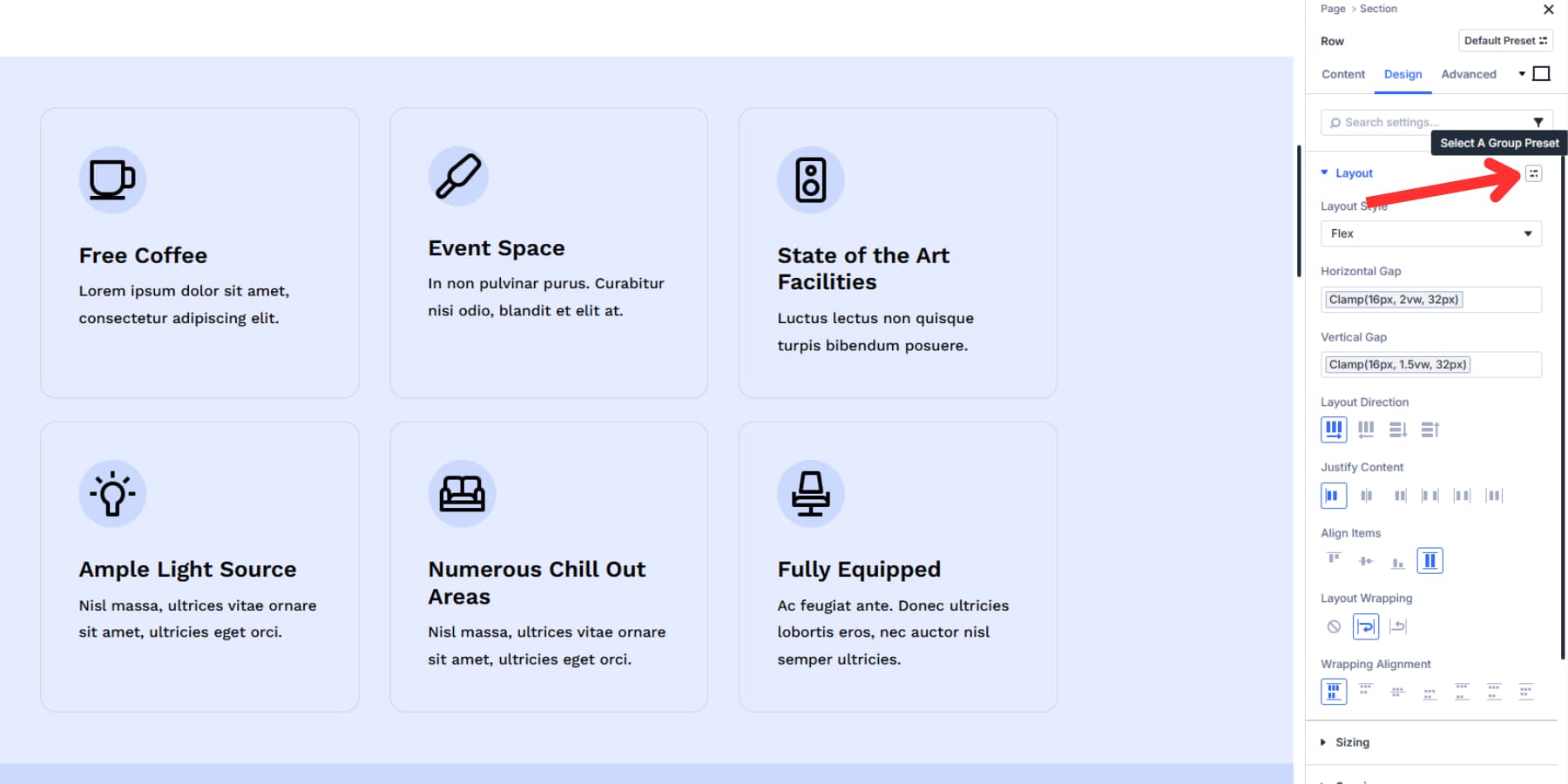 A screenshot of where to find the option group preset icon