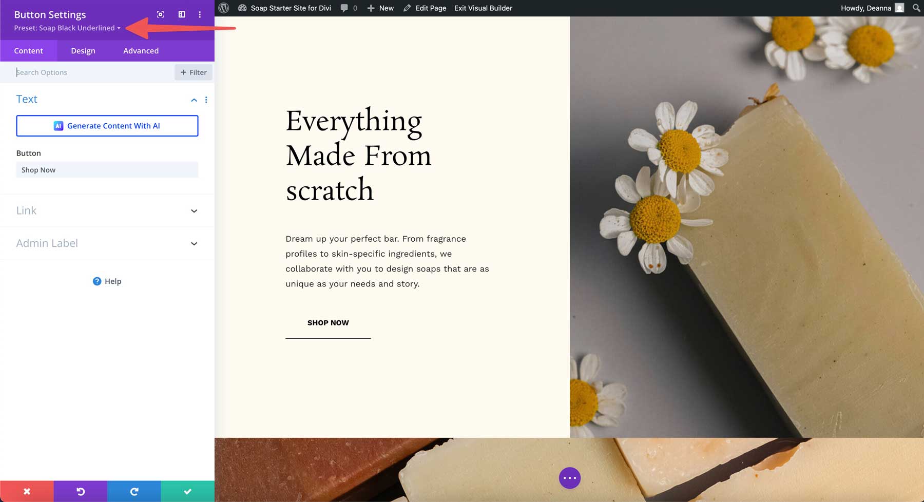 Soap starter site for Divi