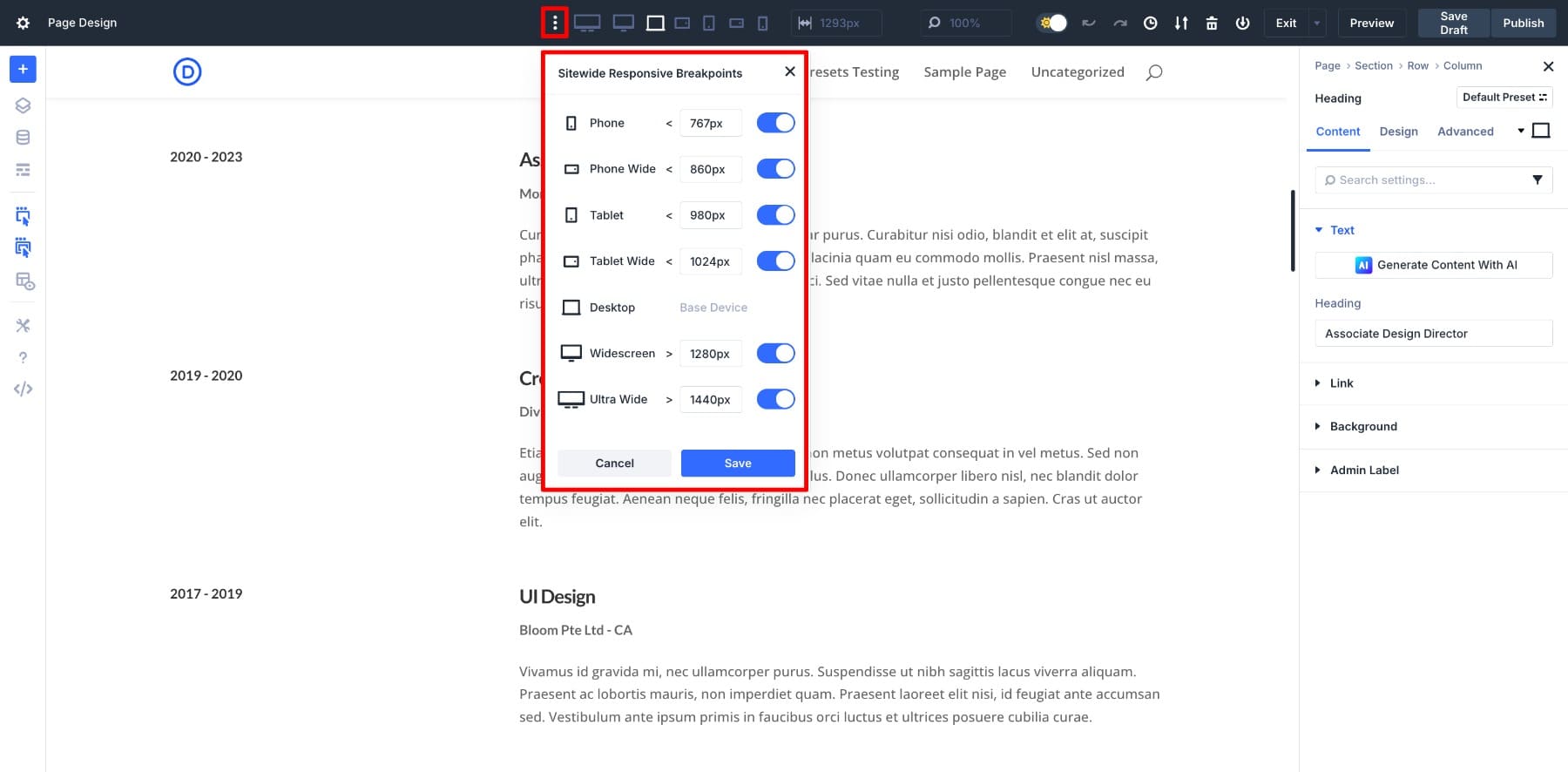 customizable breakpoints