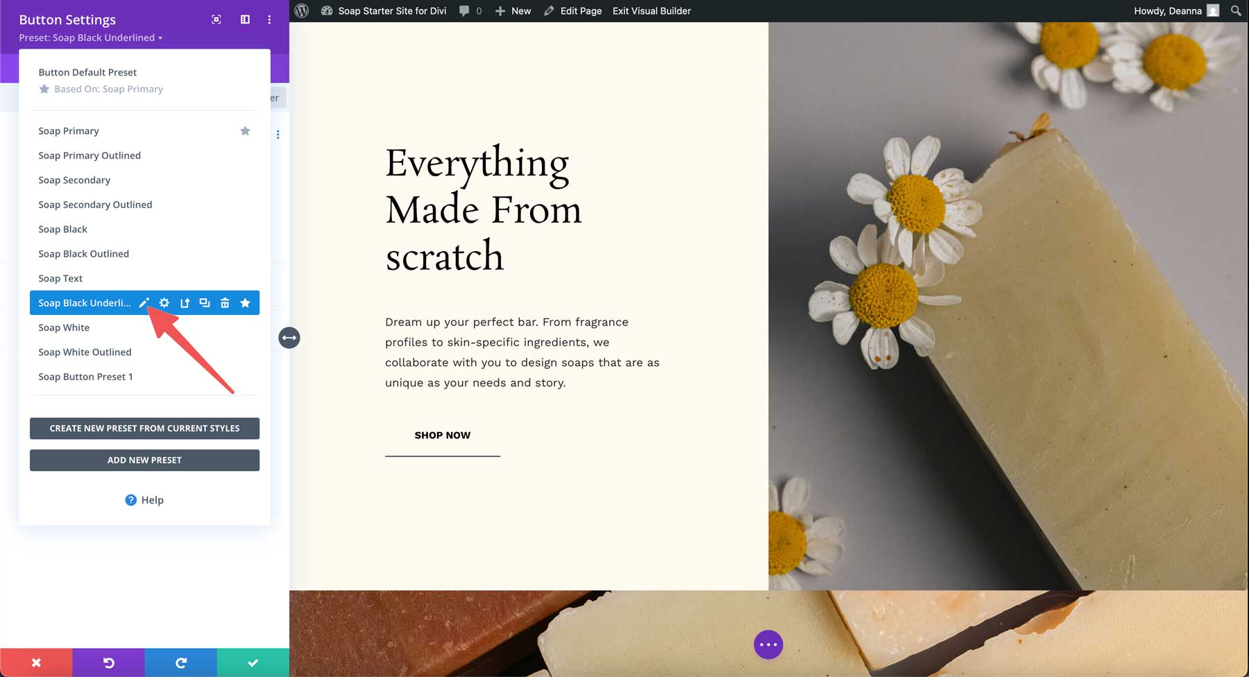 Soap starter site for Divi