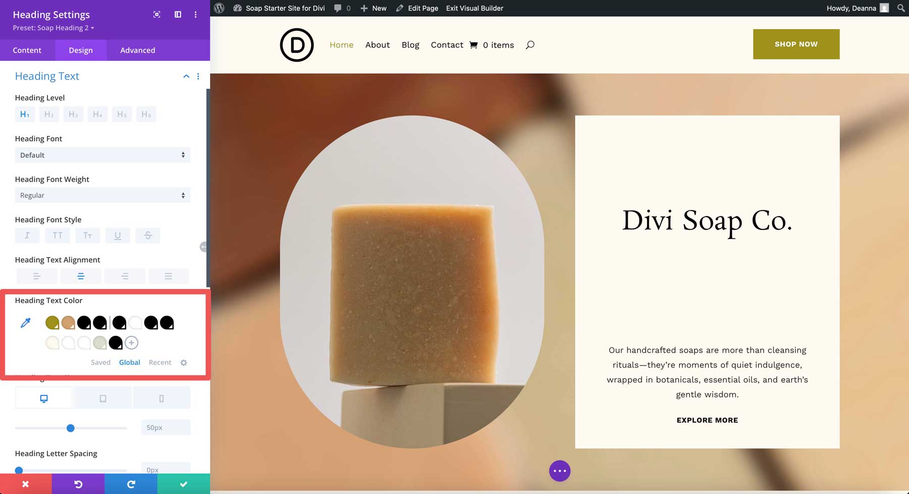 Soap starter site for Divi