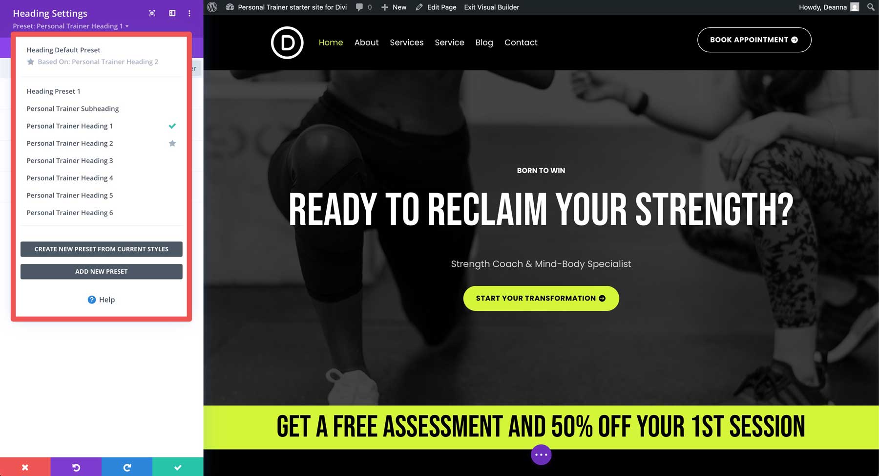 Personal Trainer starter site for Divi