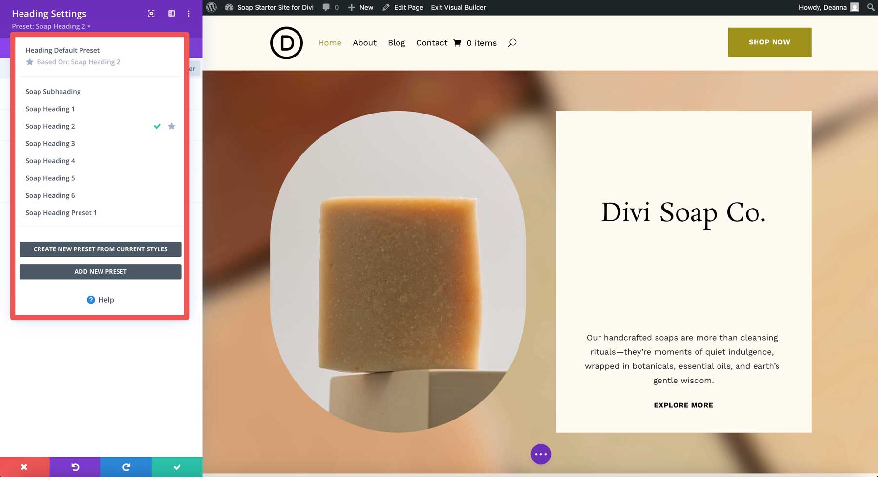Soap starter site for Divi