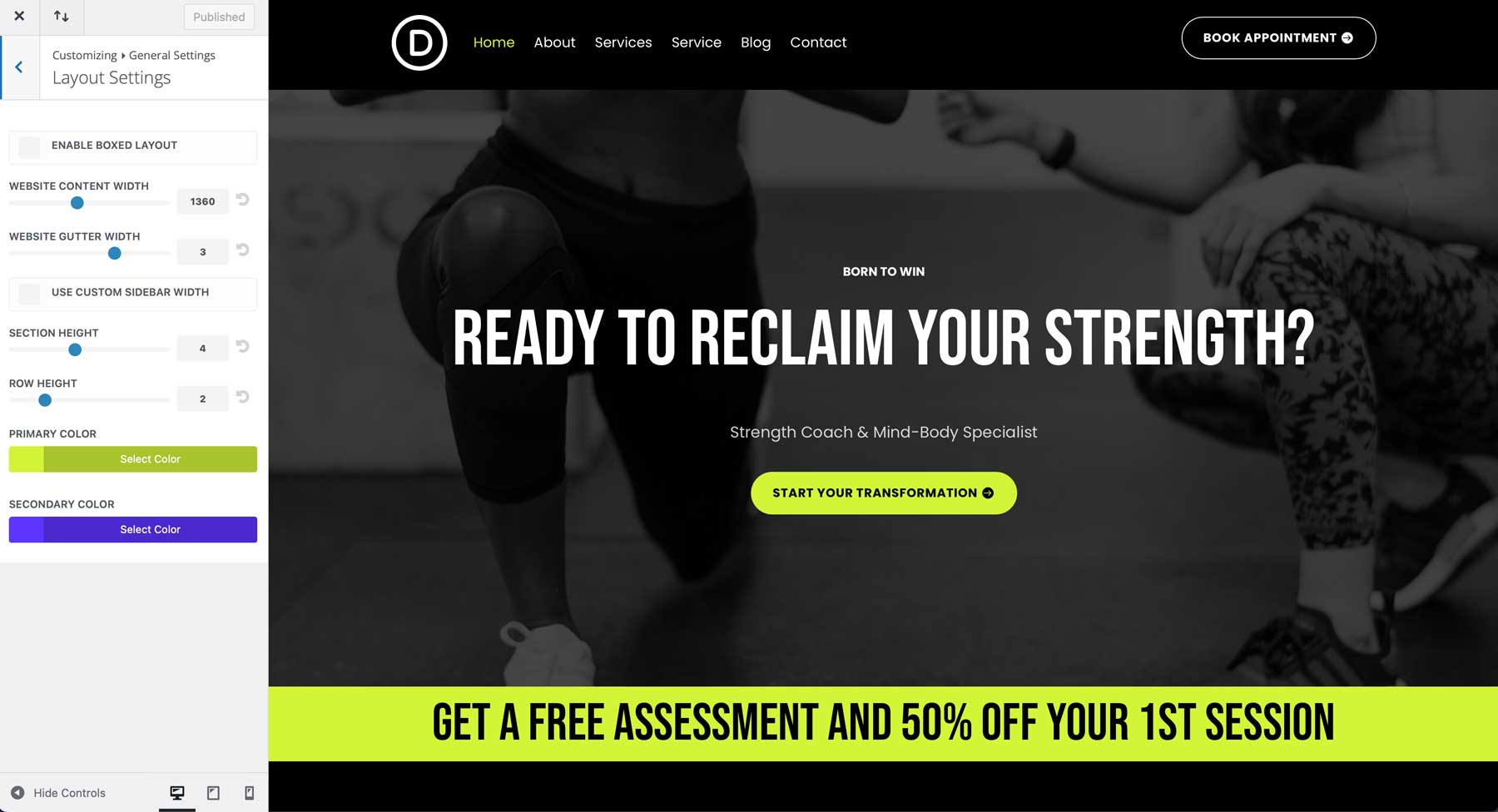 Personal Trainer starter site for Divi