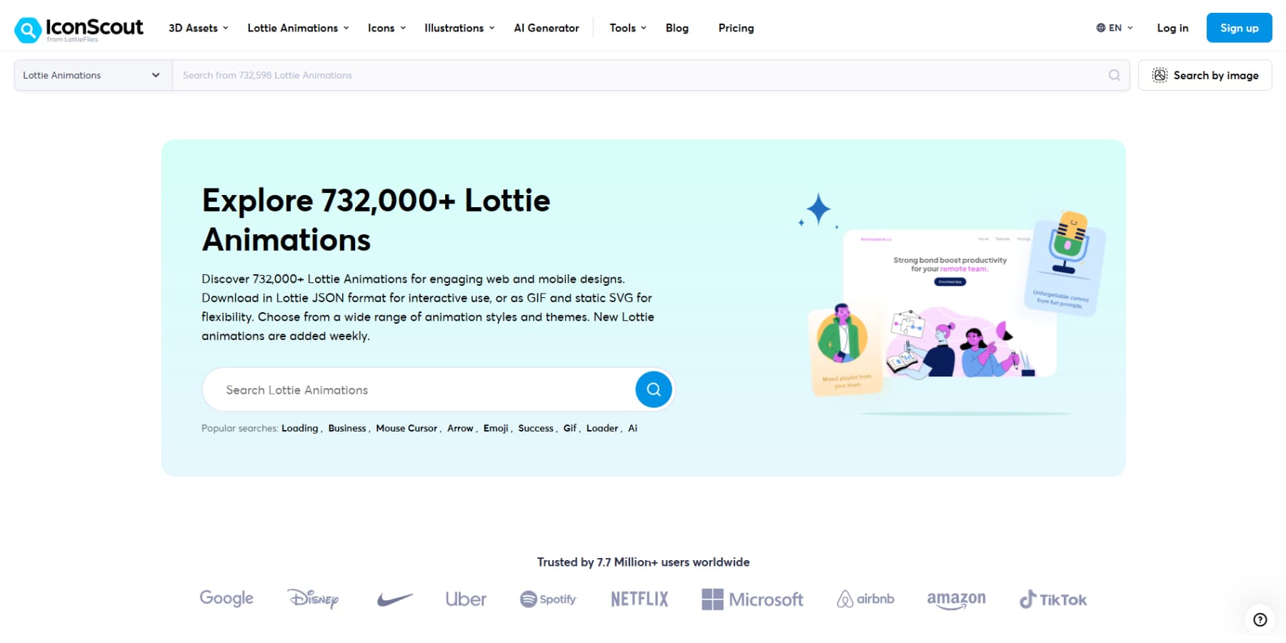 A screenshot of IconScout's homepage