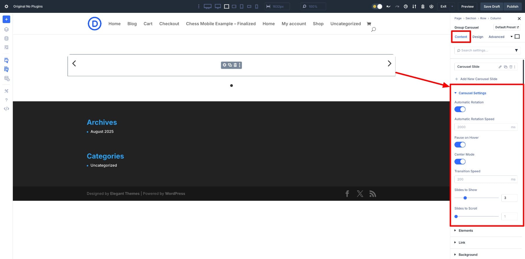customized carousel settings