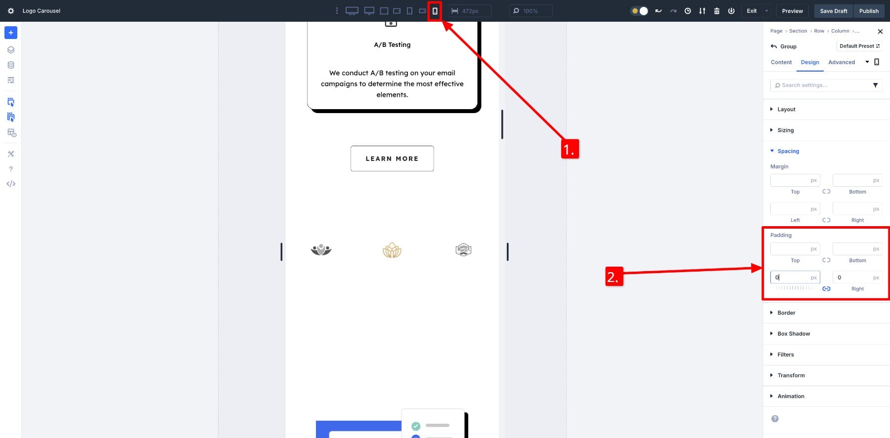 mobile view padding