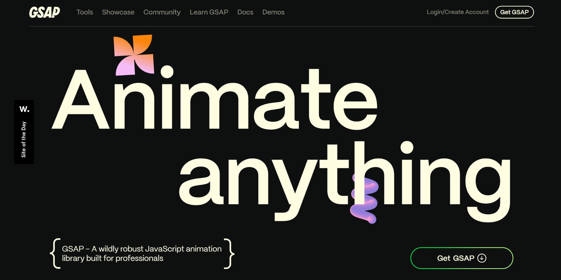 A screenshot of GSAP's homepage