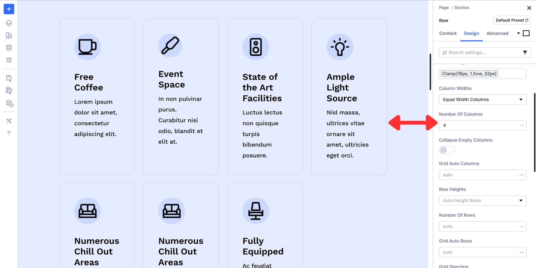 A screenshot of how number of columns work in Divi 5