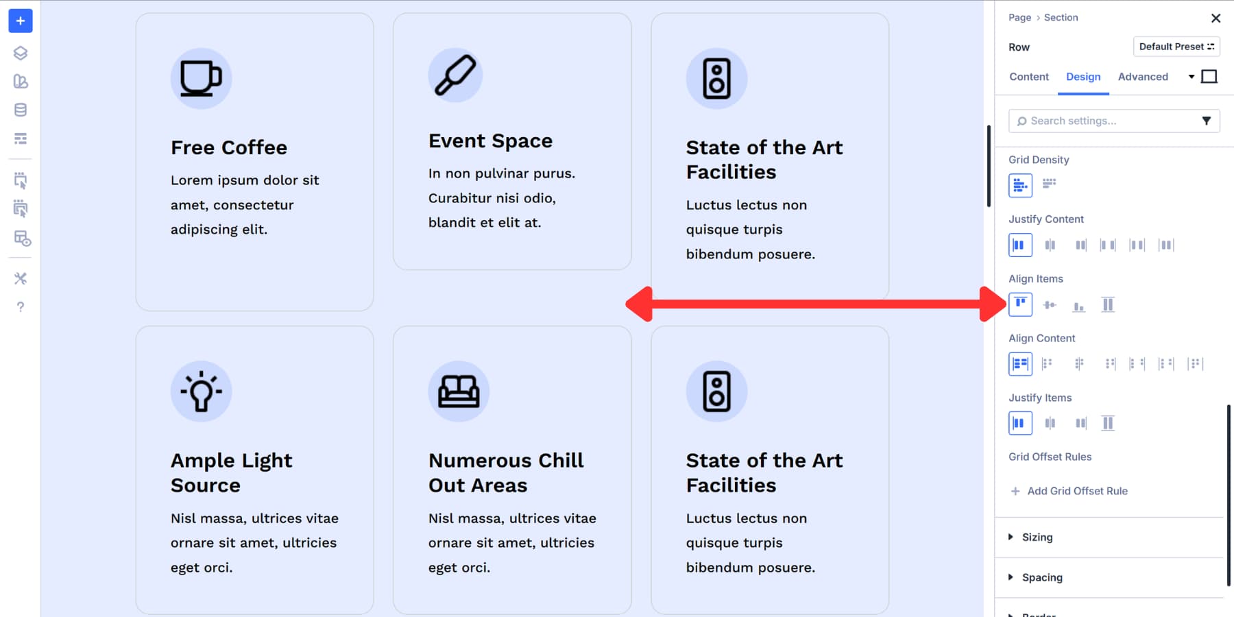 A screenshot of how the start grid align items in Divi 5