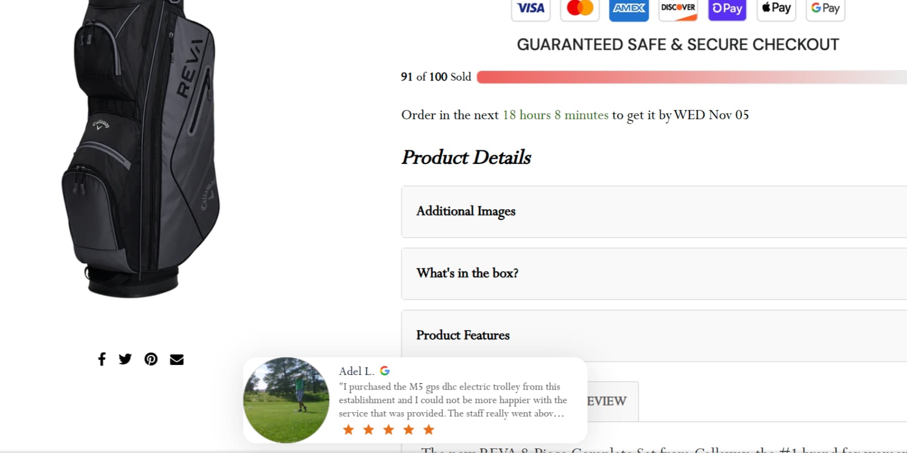A screenshot of social proof popup in the Golfather website