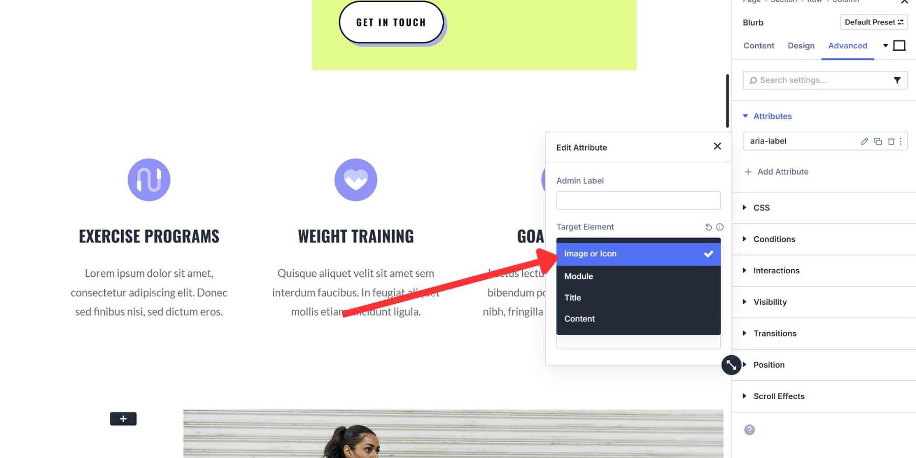 A screenshot of targeting scope of the attributes within a module in Divi 5