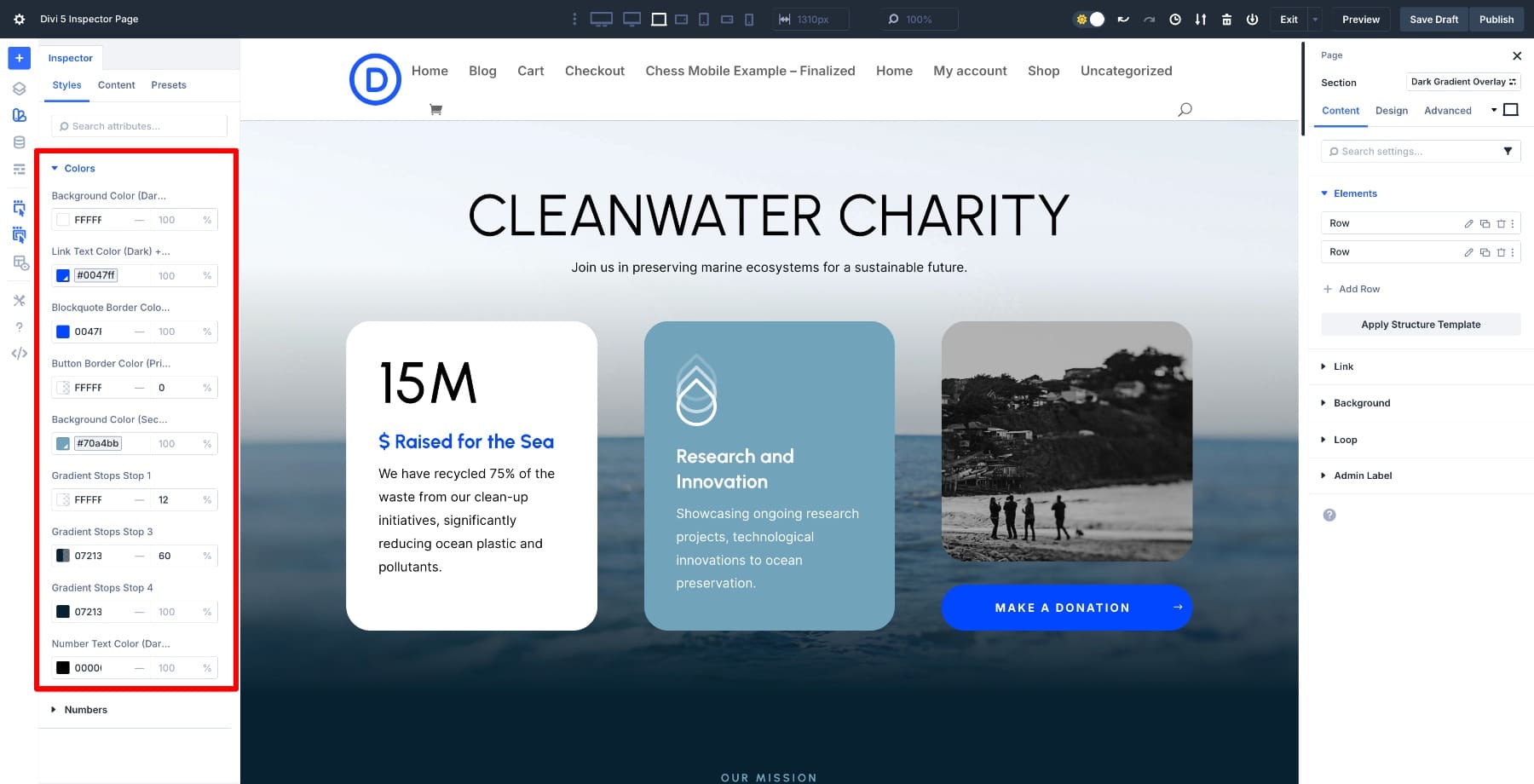 colors tab in the inspector