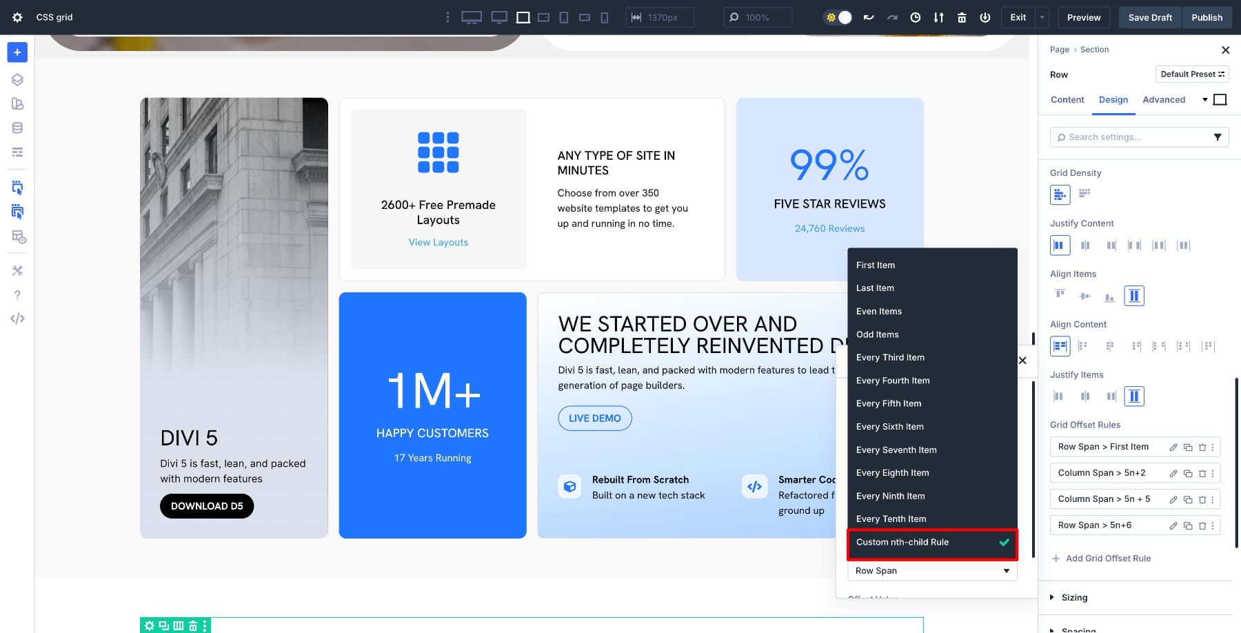 column span target element nth rule