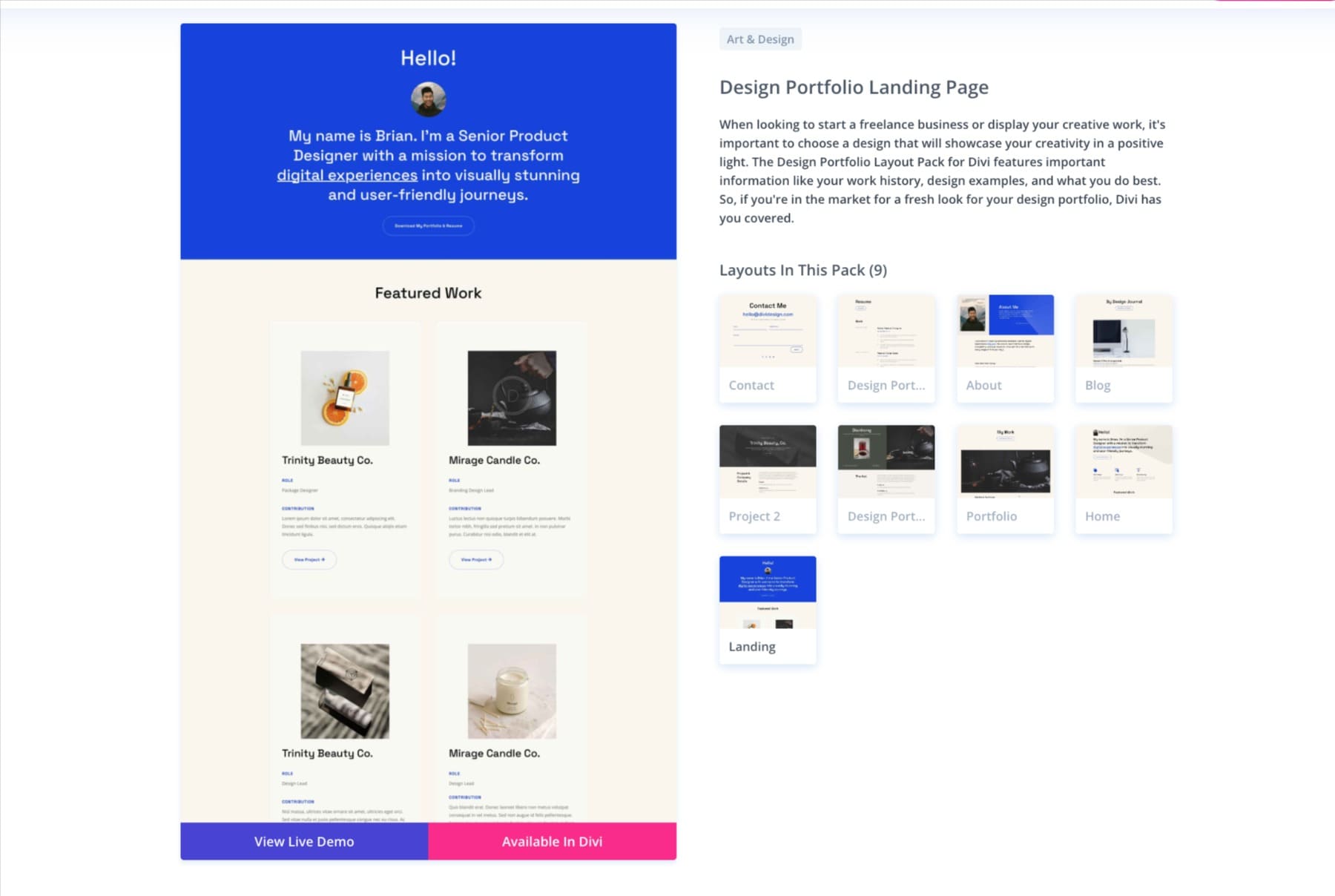 design portfolio landing page
