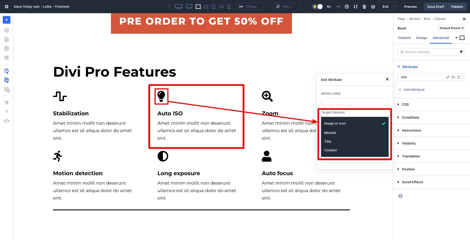 element in module targeting