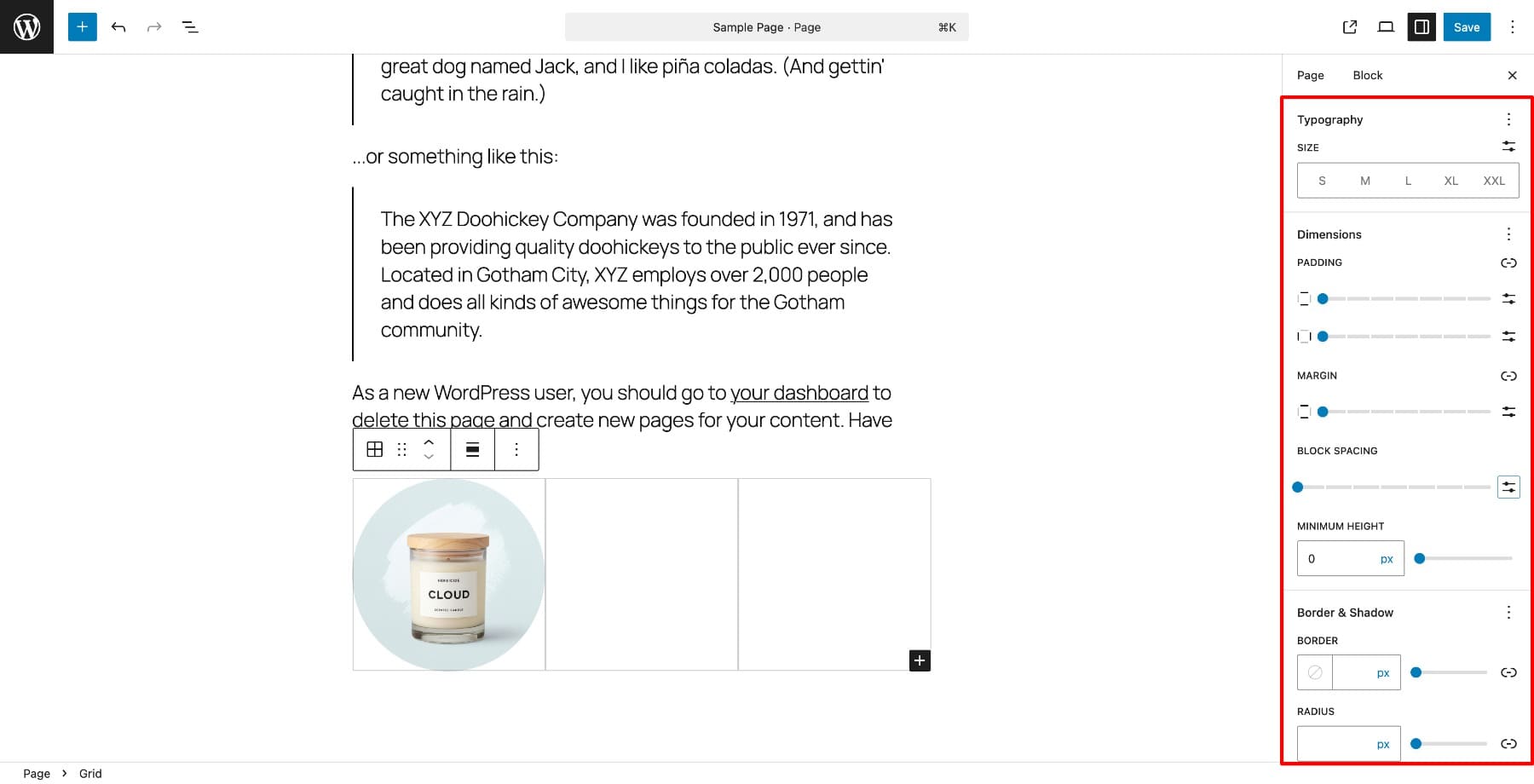 gutenberg grid options