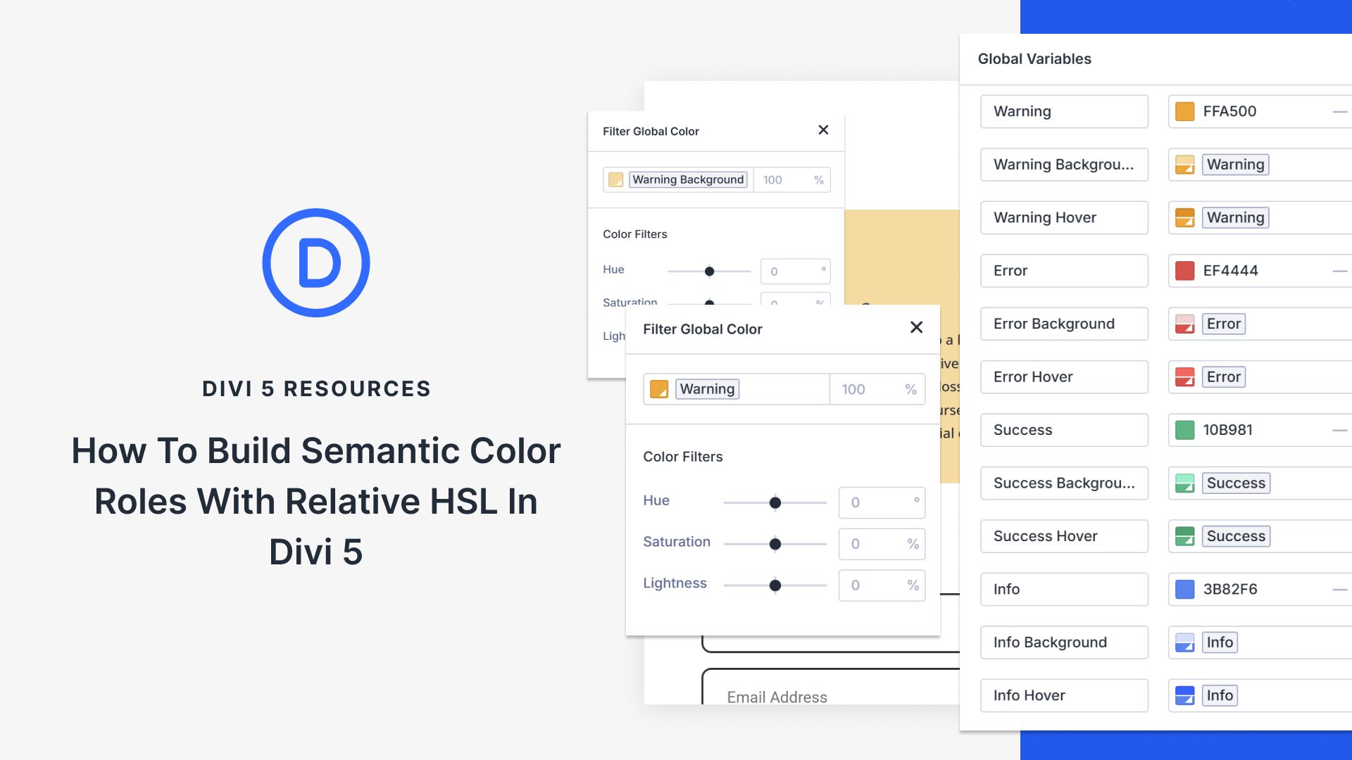 How To Build Semantic Color Roles With Relative HSL In Divi 5 (Primary/Info/Warning)