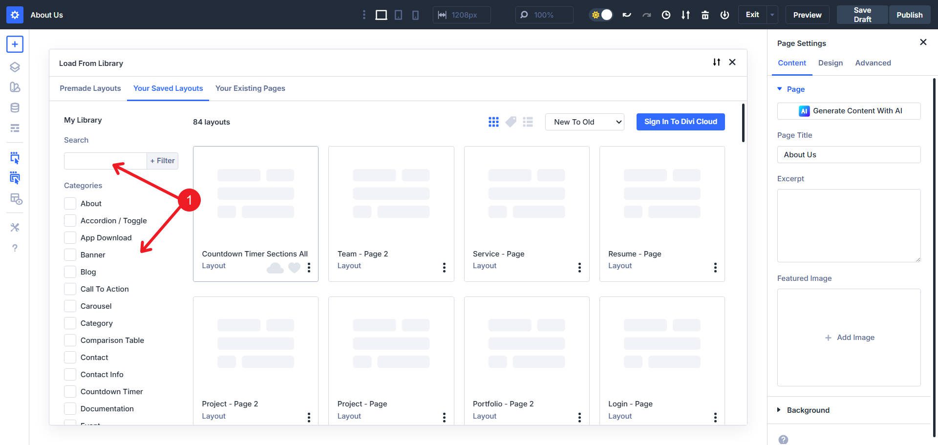 Search or Use Category Filters to Add Specific Layouts
