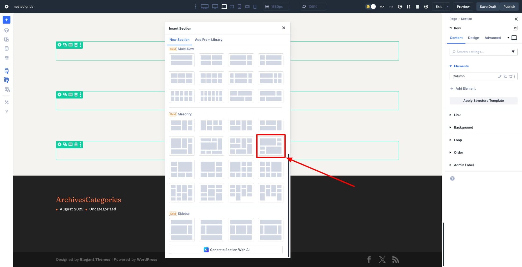 add a masonry grid row