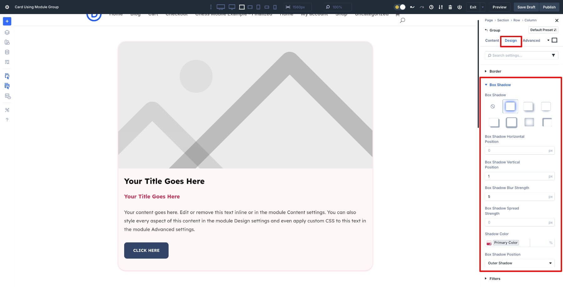 box shadow to the module group