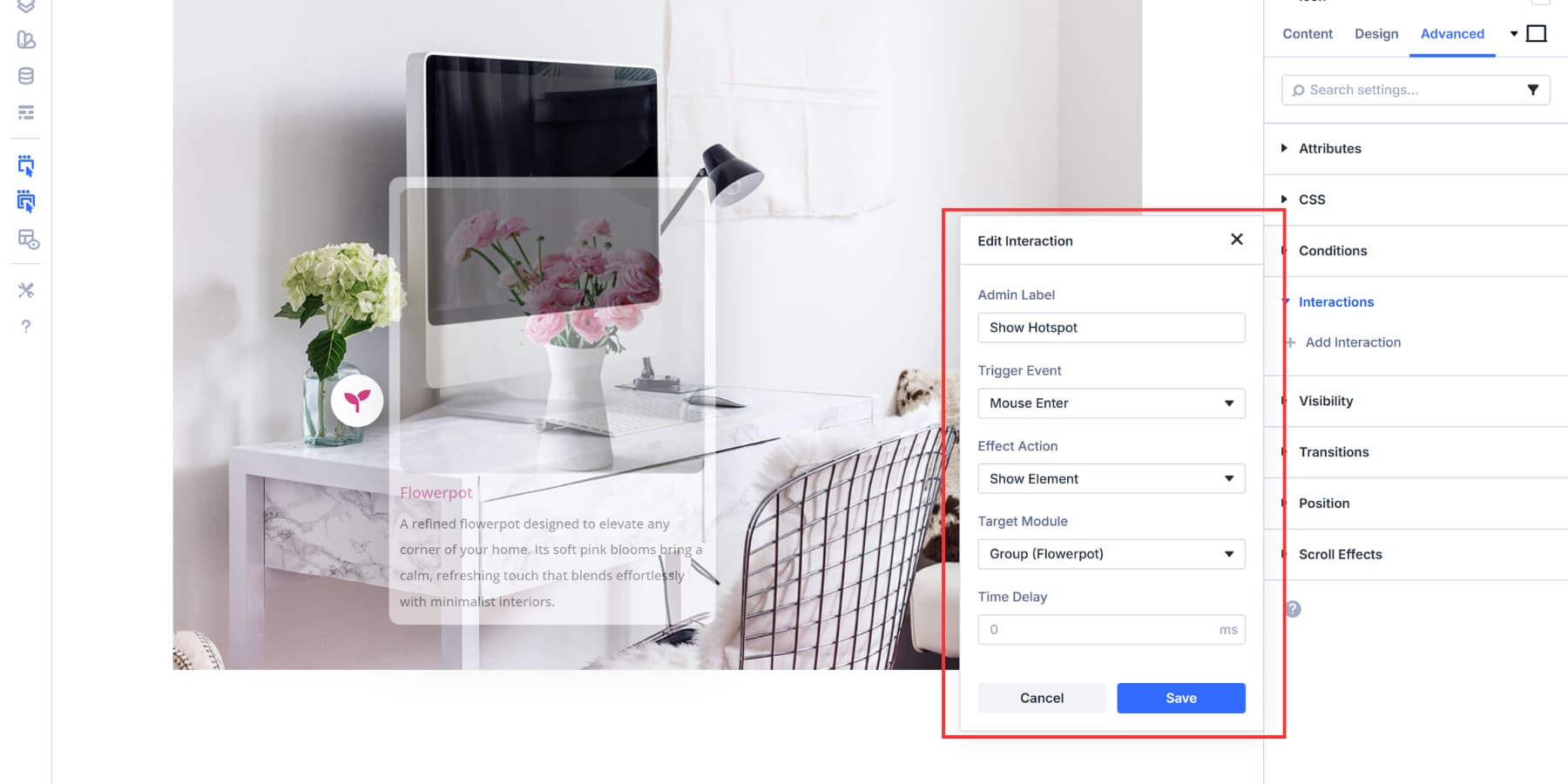 A screenshot of the complete mouse enter interaction setup for the marker