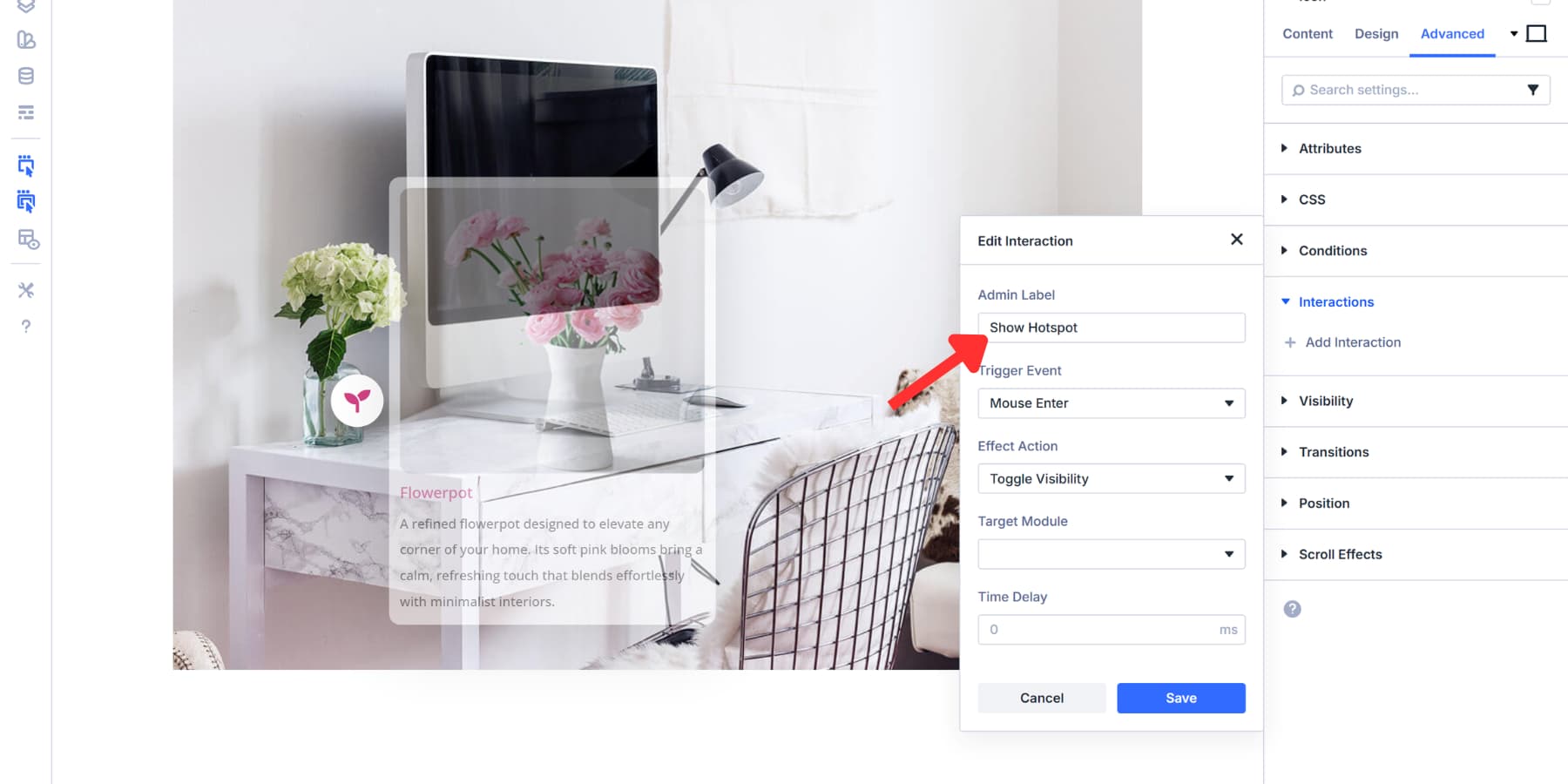 A screenshot of an admin label for the marker interaction