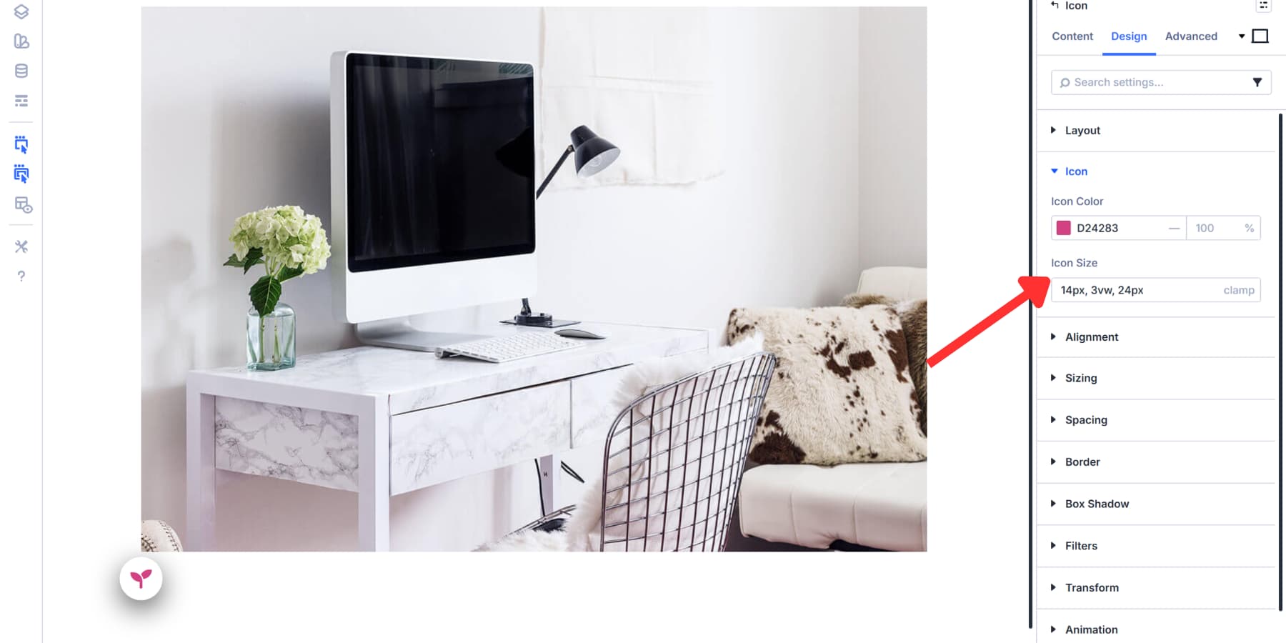 A screenshot of applying clamp values to a hotspot icon marker