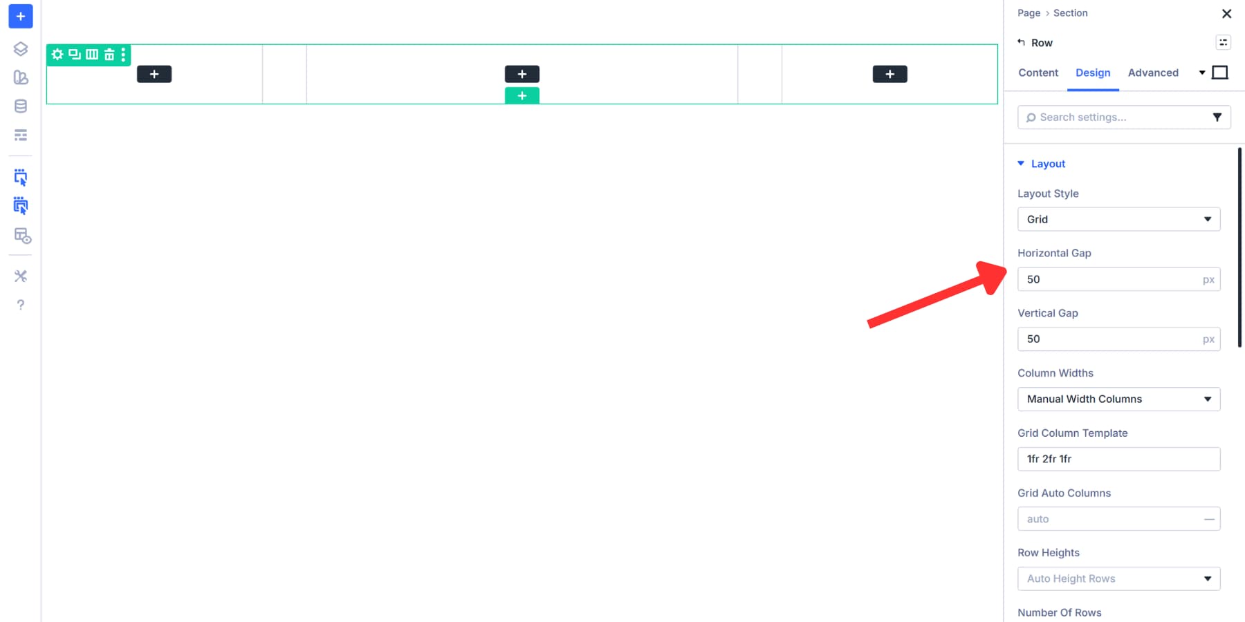 A screenshot of the horizontal gap being added