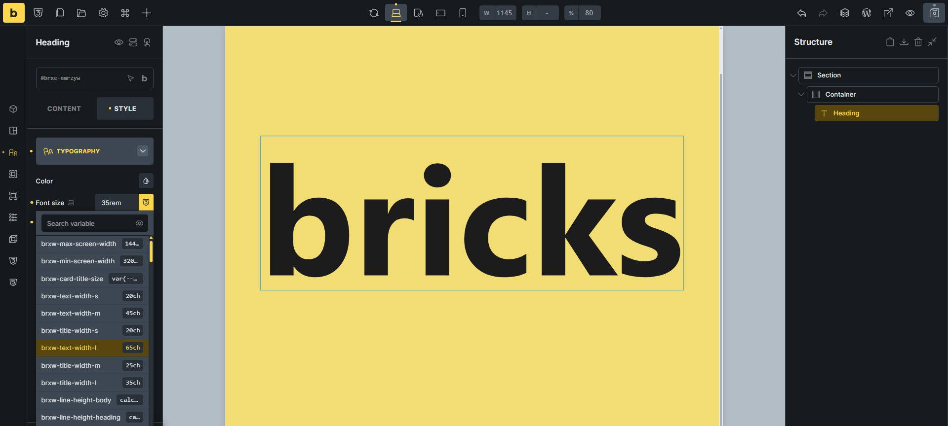 Bricks Builder in the building environment